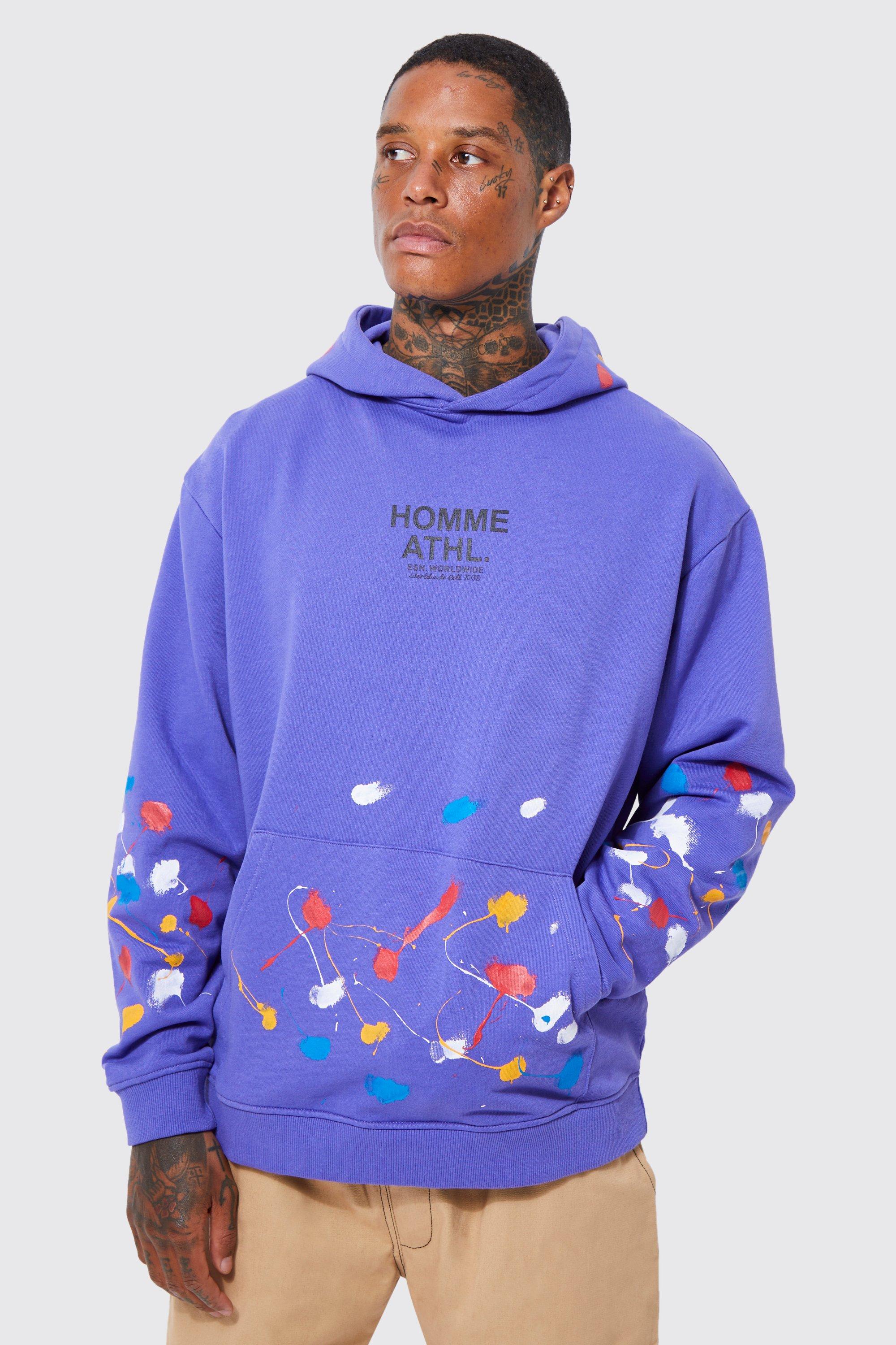 Oversized Washed Paint Splatter Hoodie | boohooMAN USA