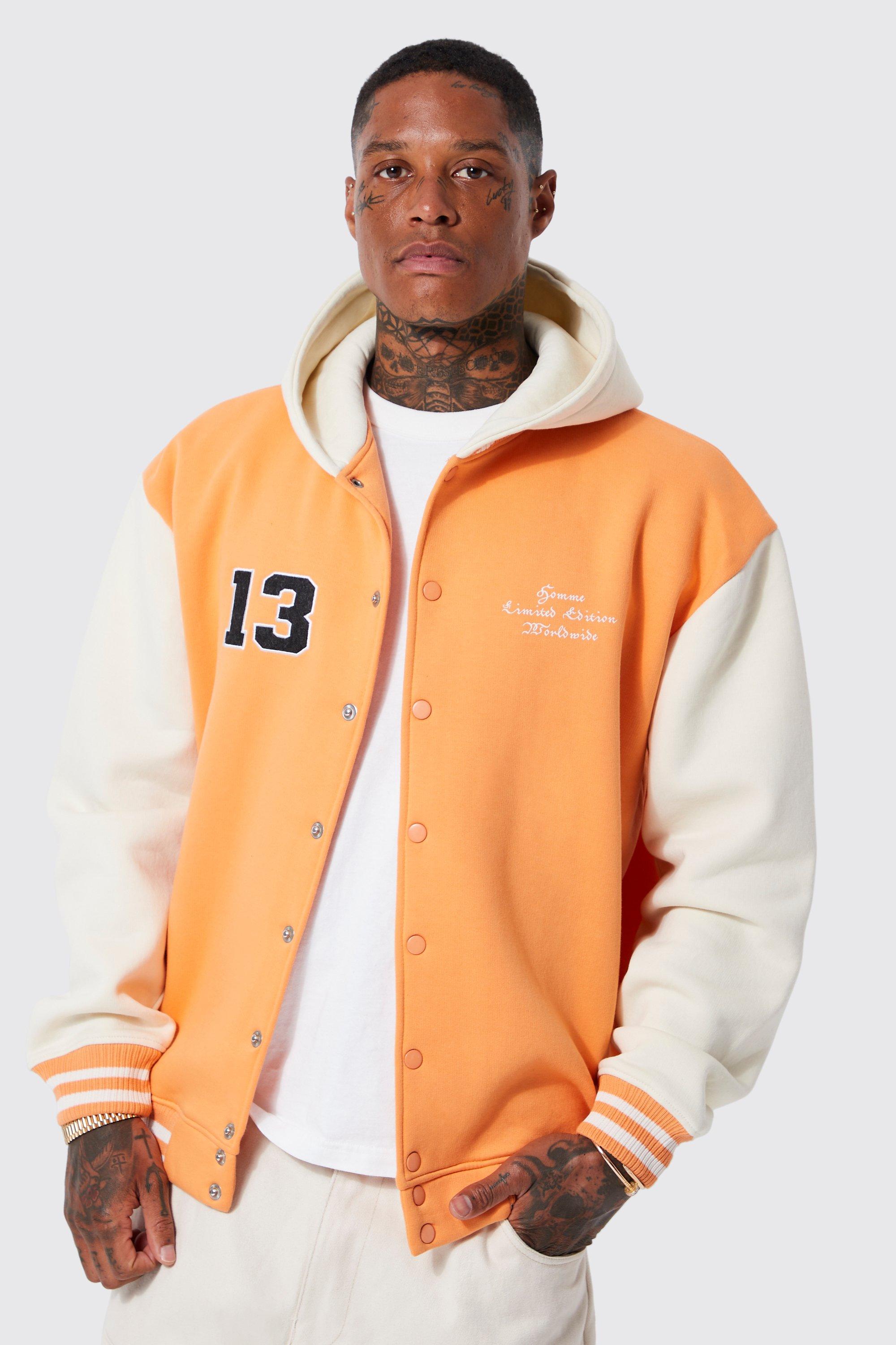 Oversized Hooded Varsity Jersey Jacket boohooMAN