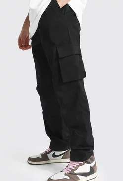 Black Fixed Waist Relaxed Fit Cargo Chino Pants