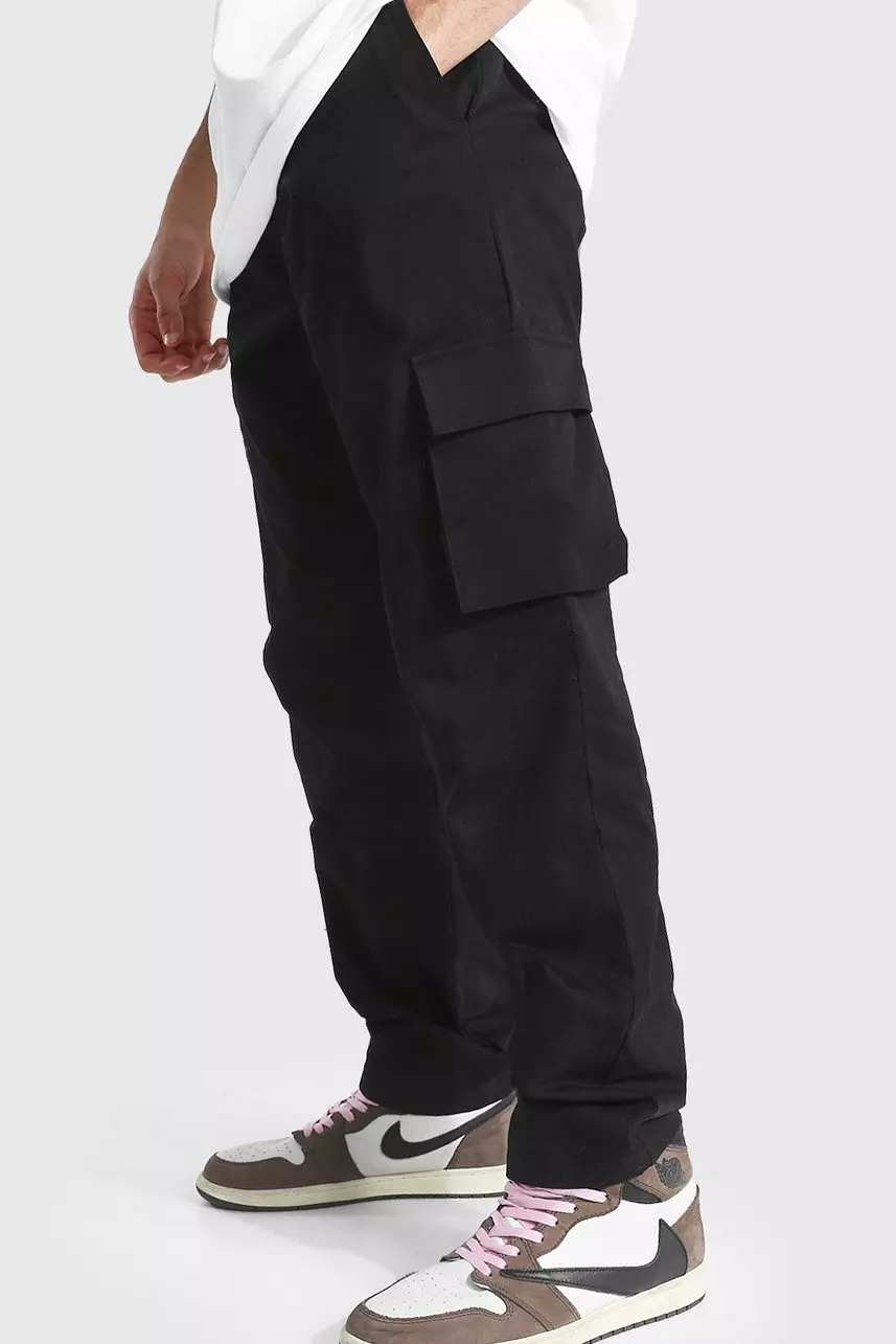 Elastic Waist Slim Flare Contrast Stitch Cargo Pants