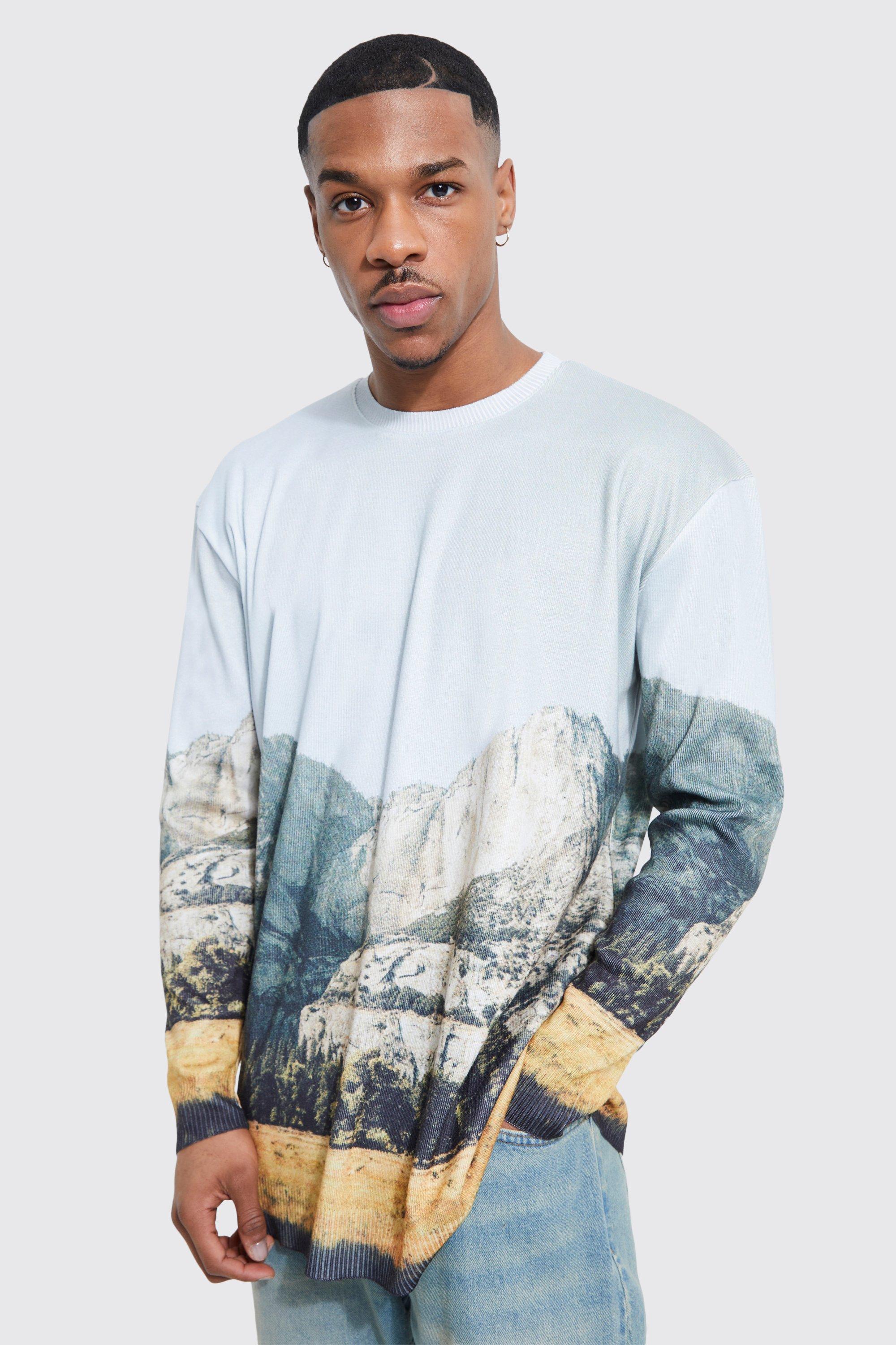 Landscape Printed Oversized Denim Shirt