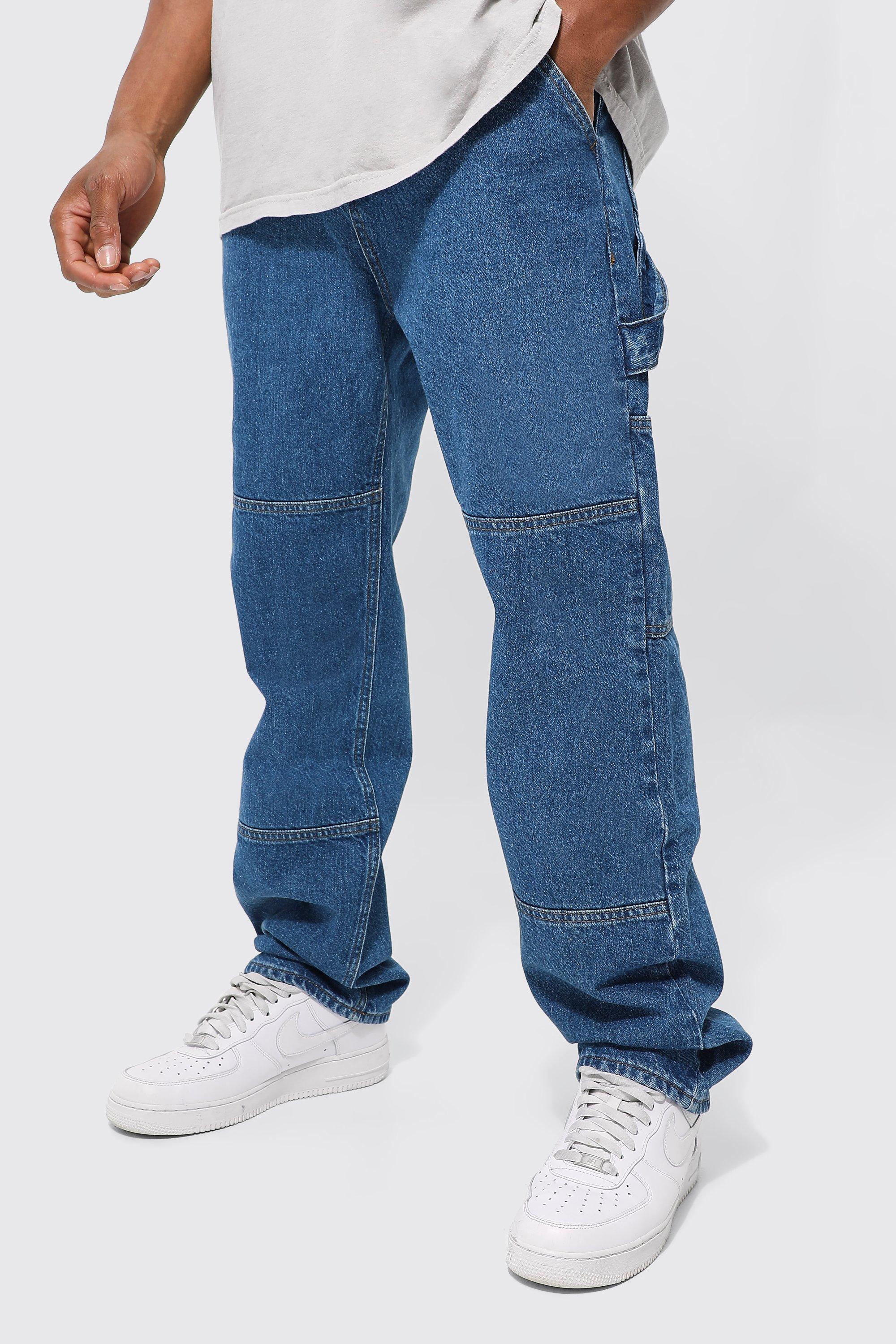 boohooMAN Mens Blue Relaxed Fit Carpenter Jeans, Blue Male 30R
