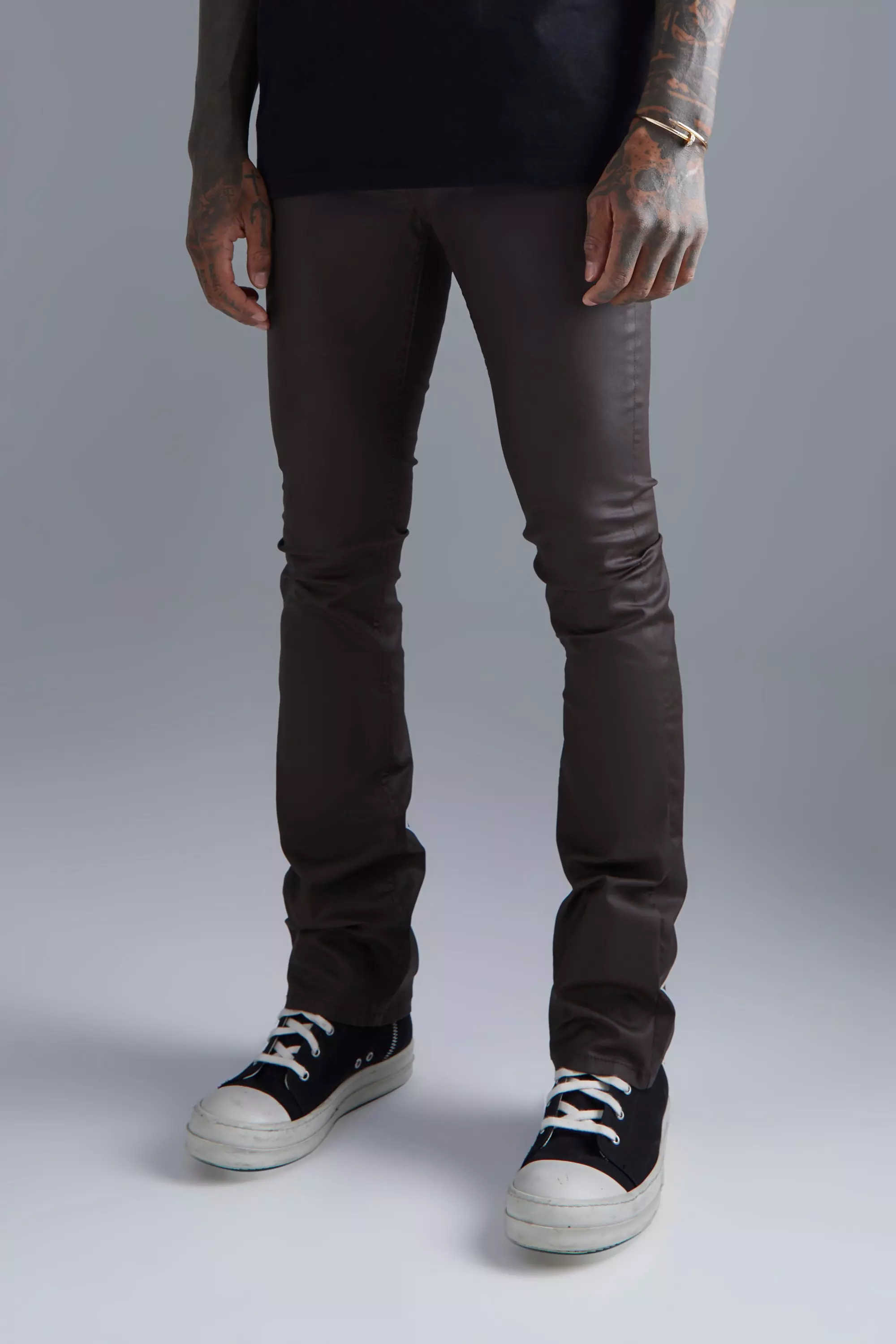 Skinny Flare Coated Jeans Dark brown