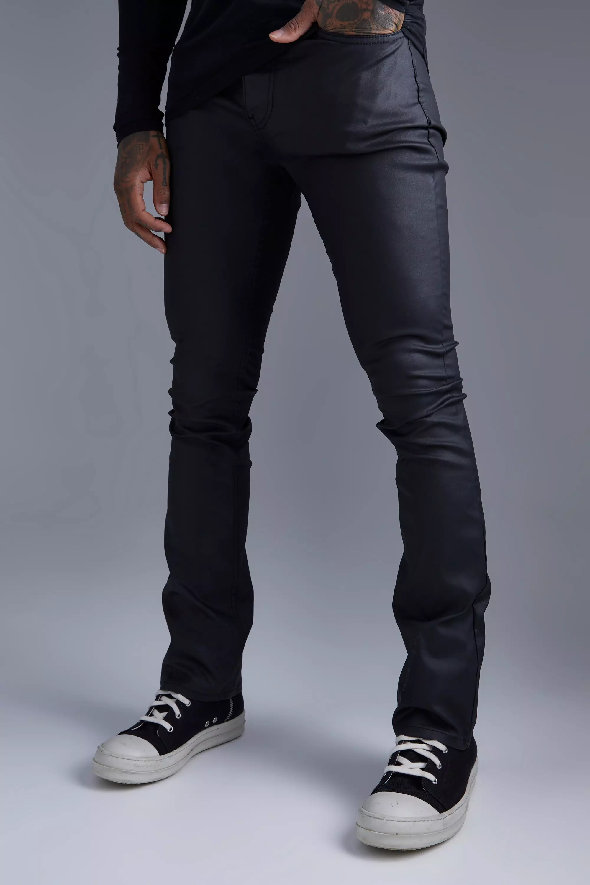 Skinny Flare Coated Jeans Black