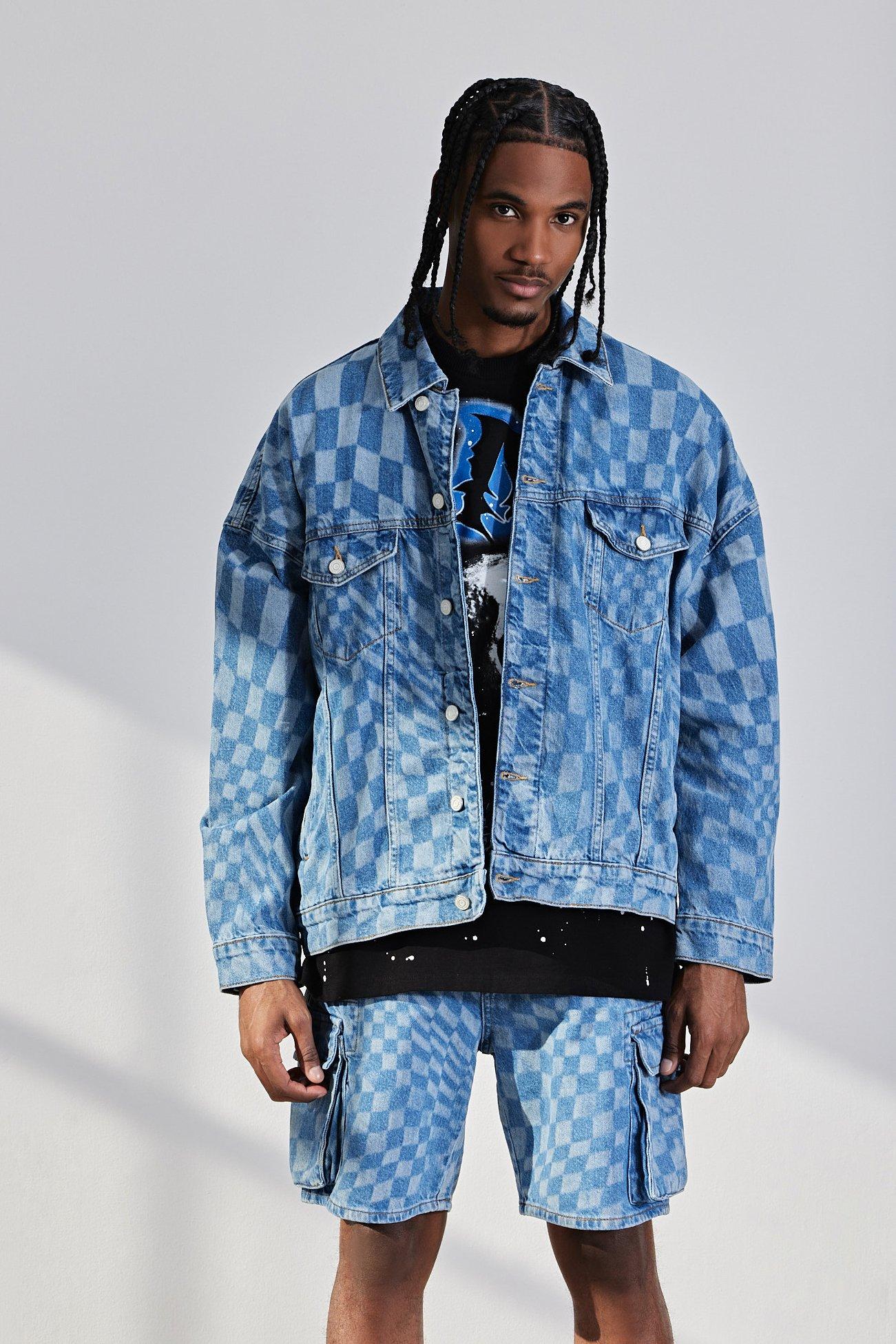 Oversized Laser Check Jean Jacket