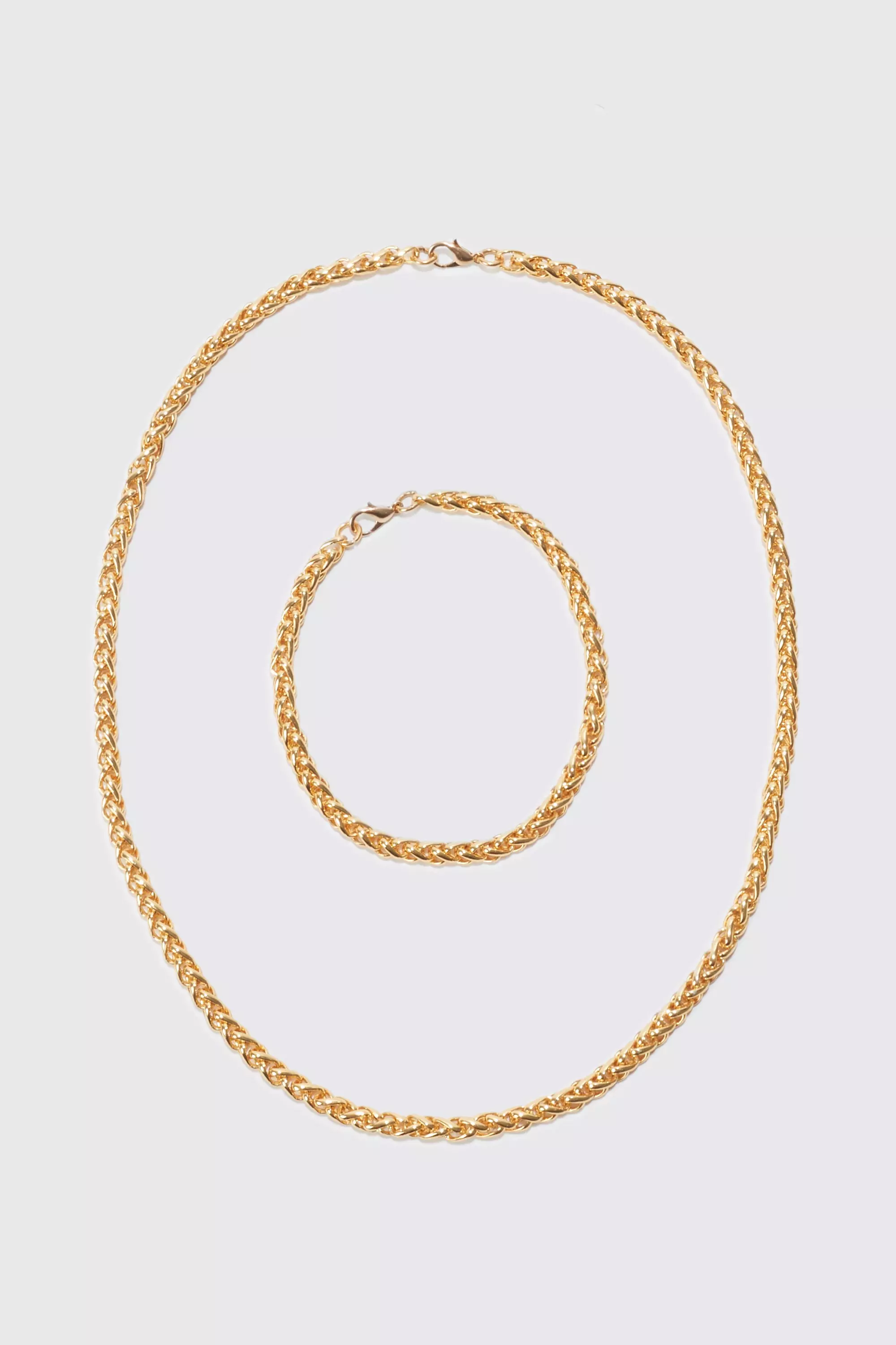 Rope Chain Necklace And Bracelet Set Gold