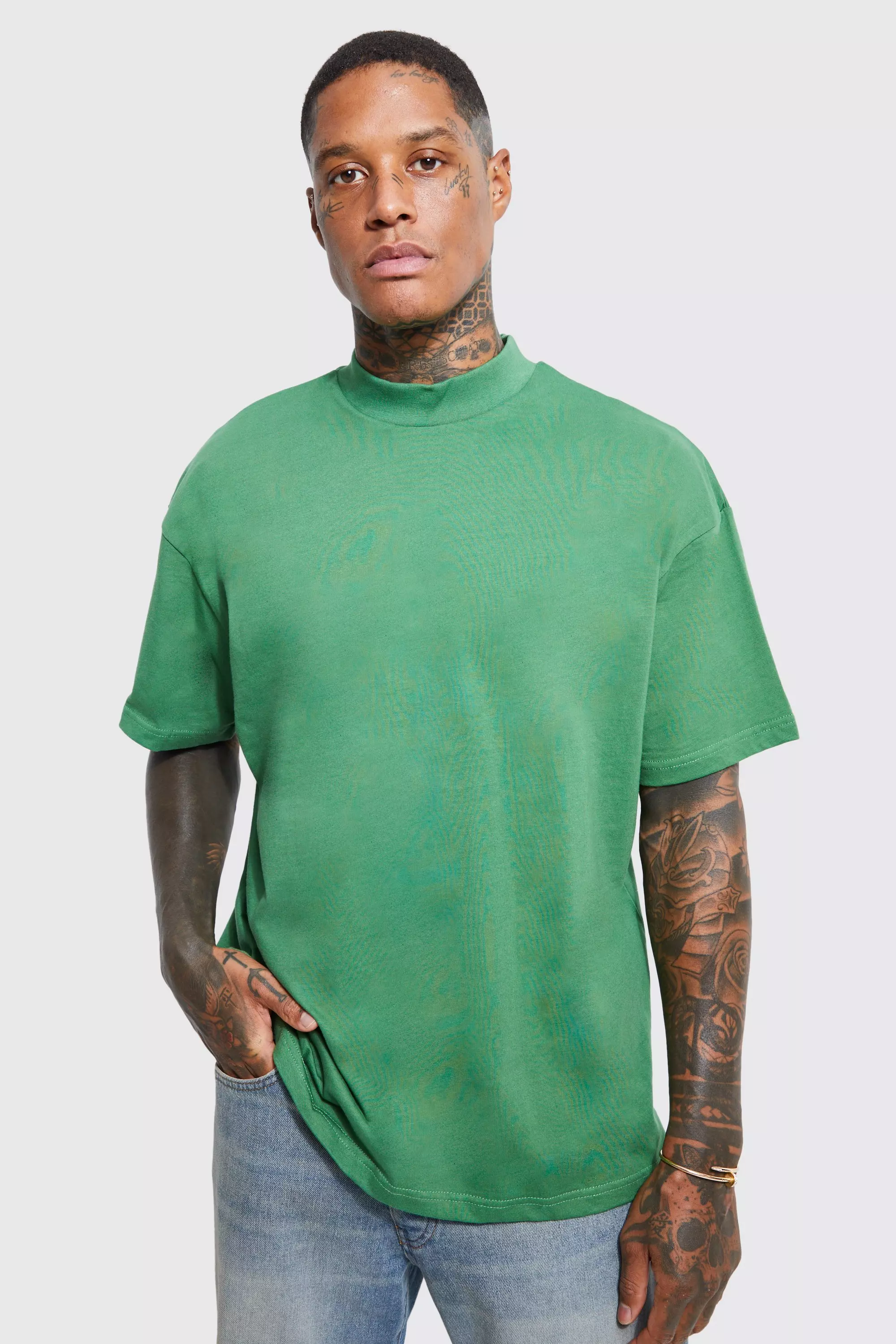 Oversized Extended Neck Heavy Weight T shirt boohooMAN USA