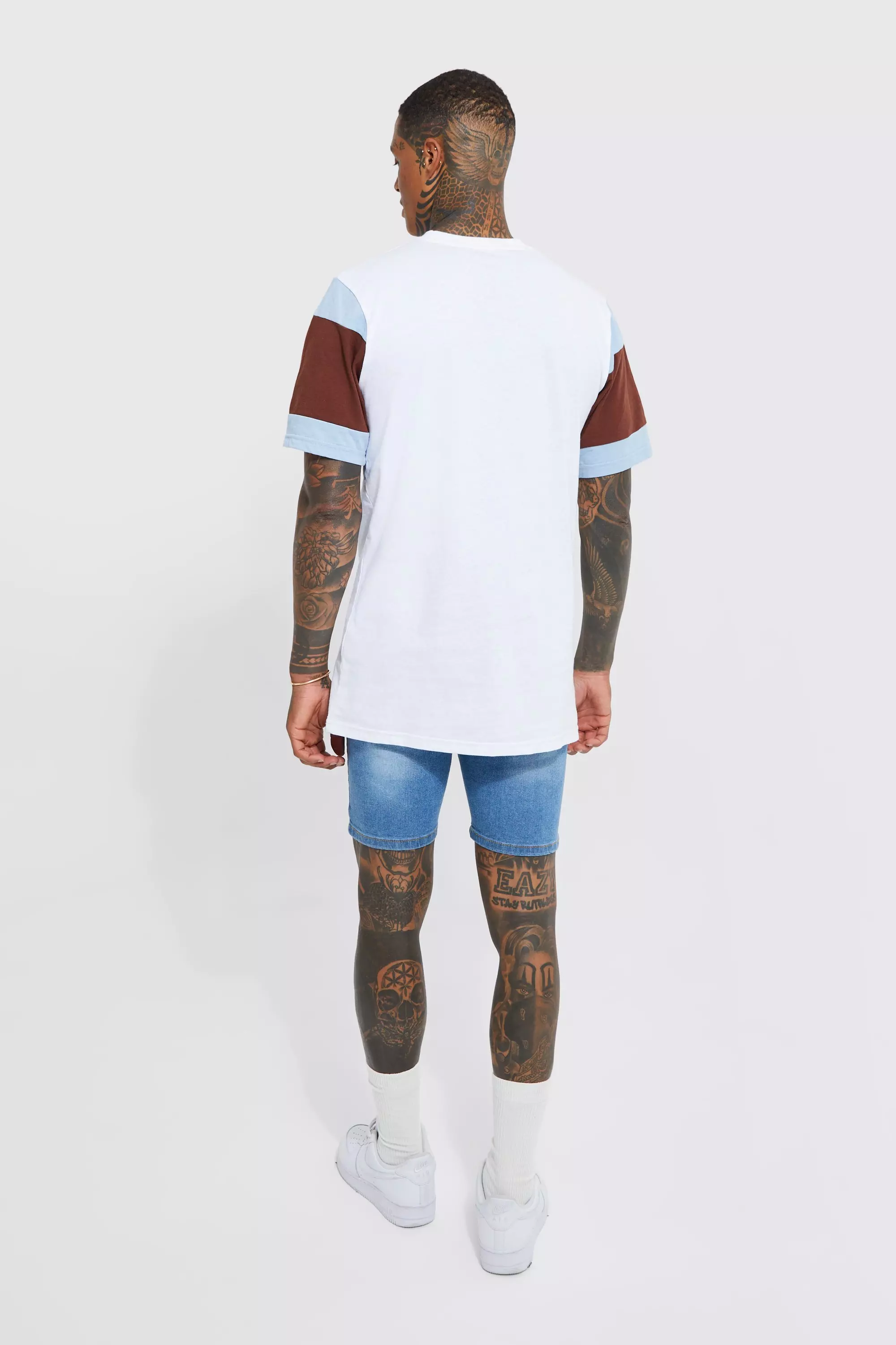 Light blue Skinny Stretch Distressed Denim Shorts alternative image
