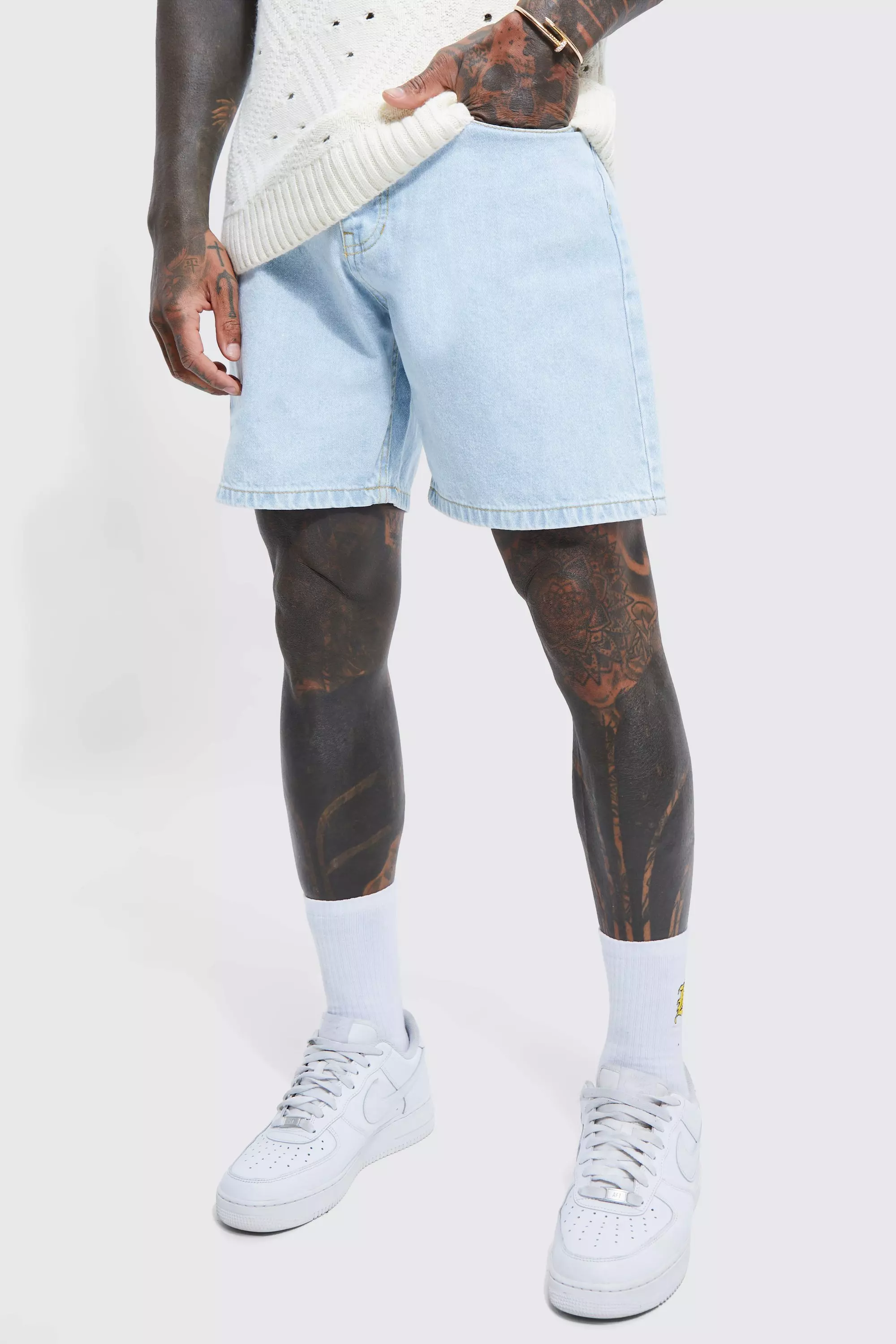 Relaxed Fit Rigid Jean Shorts Ice blue