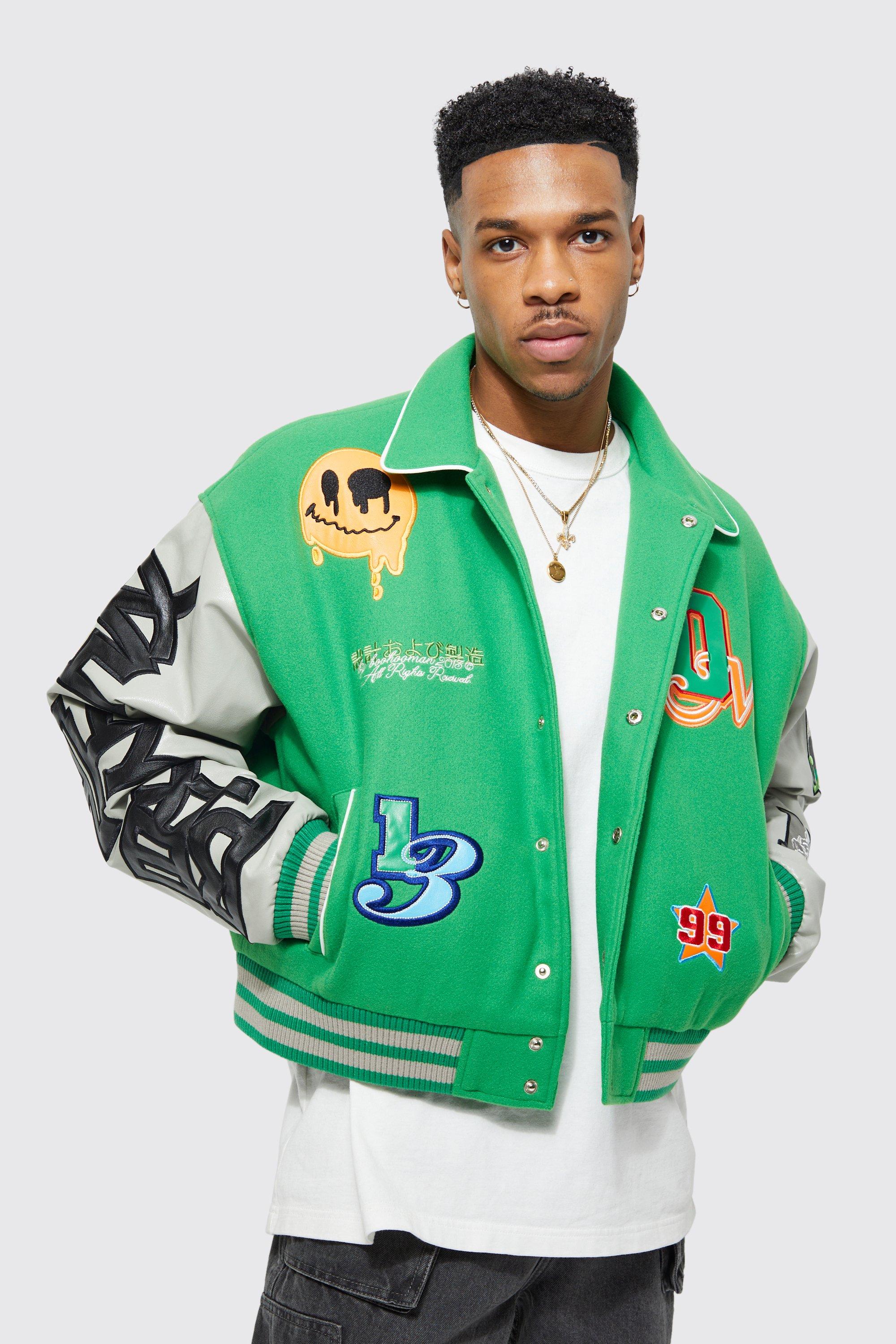 Boxy Melton Varsity Jacket