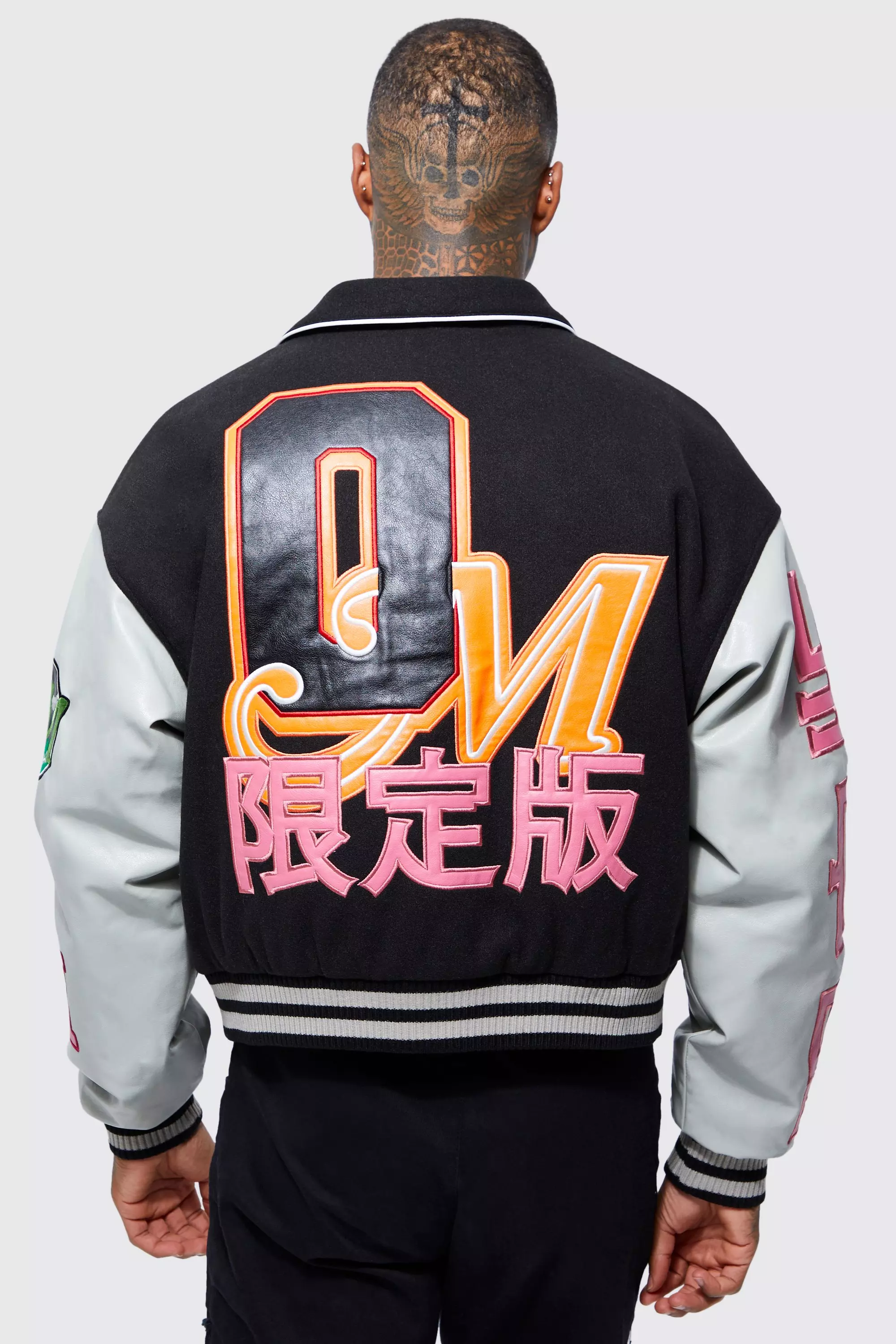 Boxy Melton Pu Varsity Badge Jacket