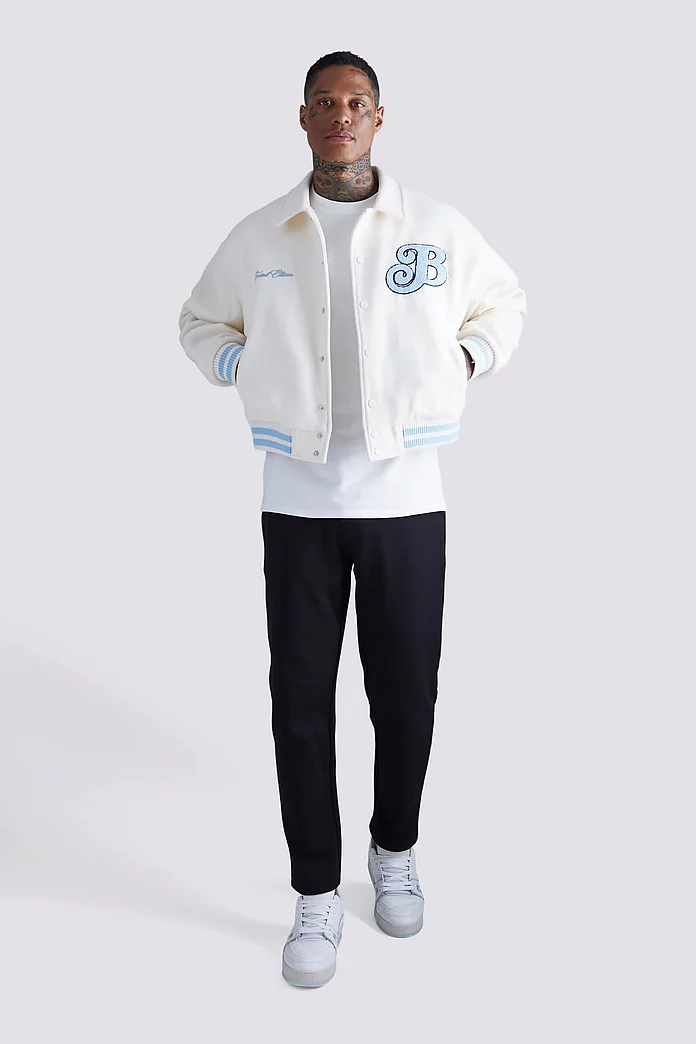 Boxy Melton Varsity Jacket | boohooMAN USA Boxy Melton Varsity Jacket | boohooMAN USA