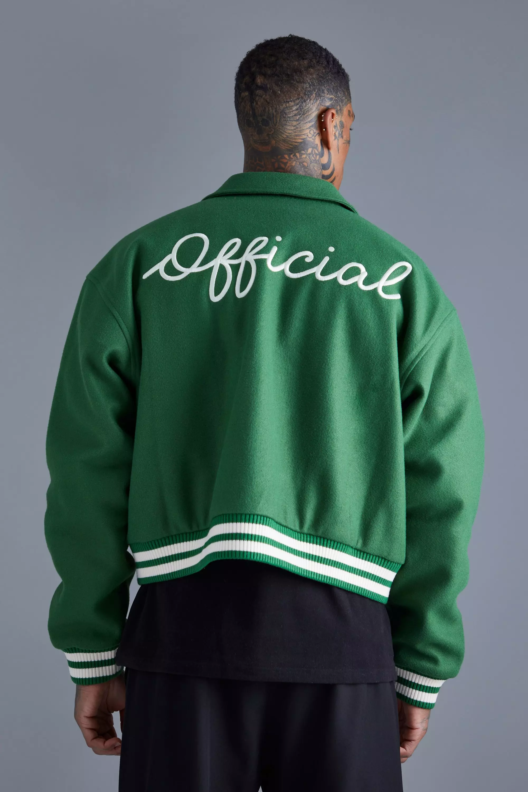 Boxy Melton Varsity Jacket | boohooMAN USA