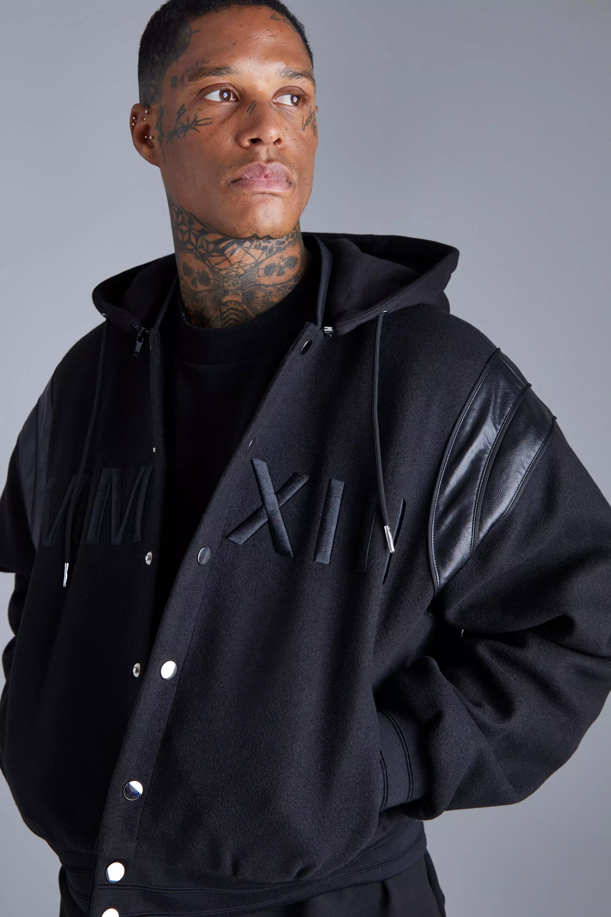 Varsity jacket with hood online