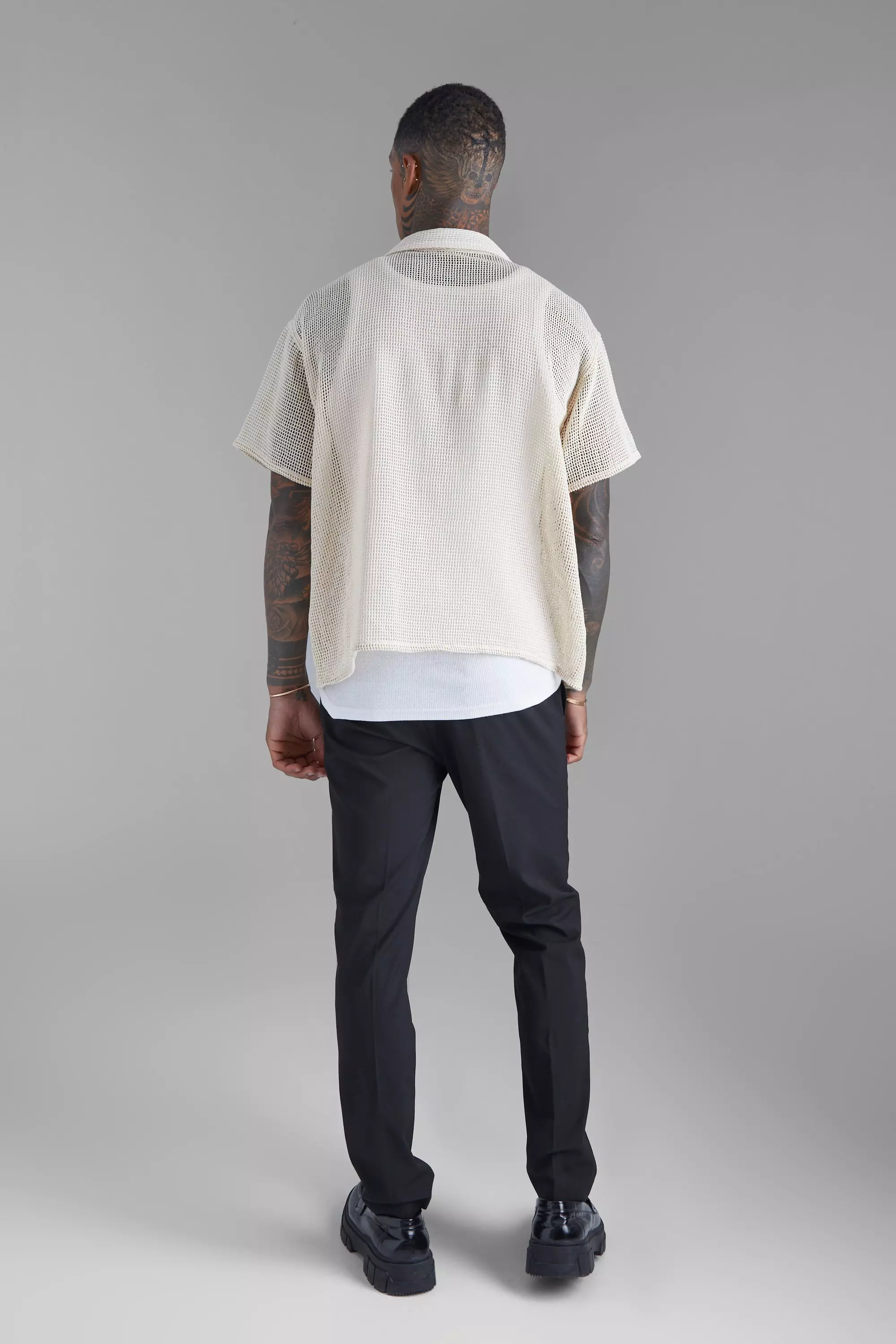 Short Sleeve Boxy Open Weave Shirt | boohooMAN USA