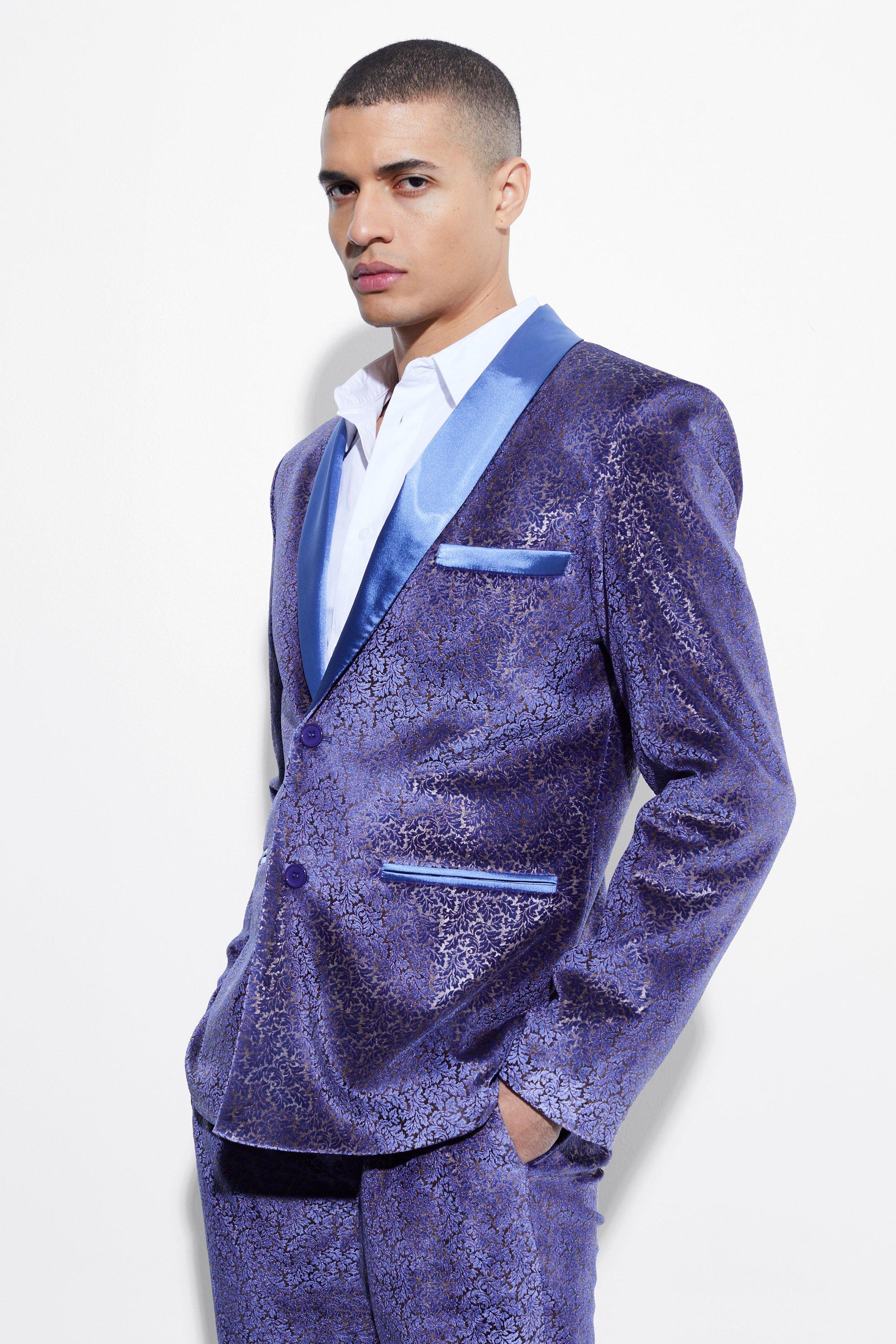Slim-Fit Velour-Anzugjacke mit Barock-Print, Purple