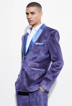 Slim Baroque Velour Suit Jacket Purple