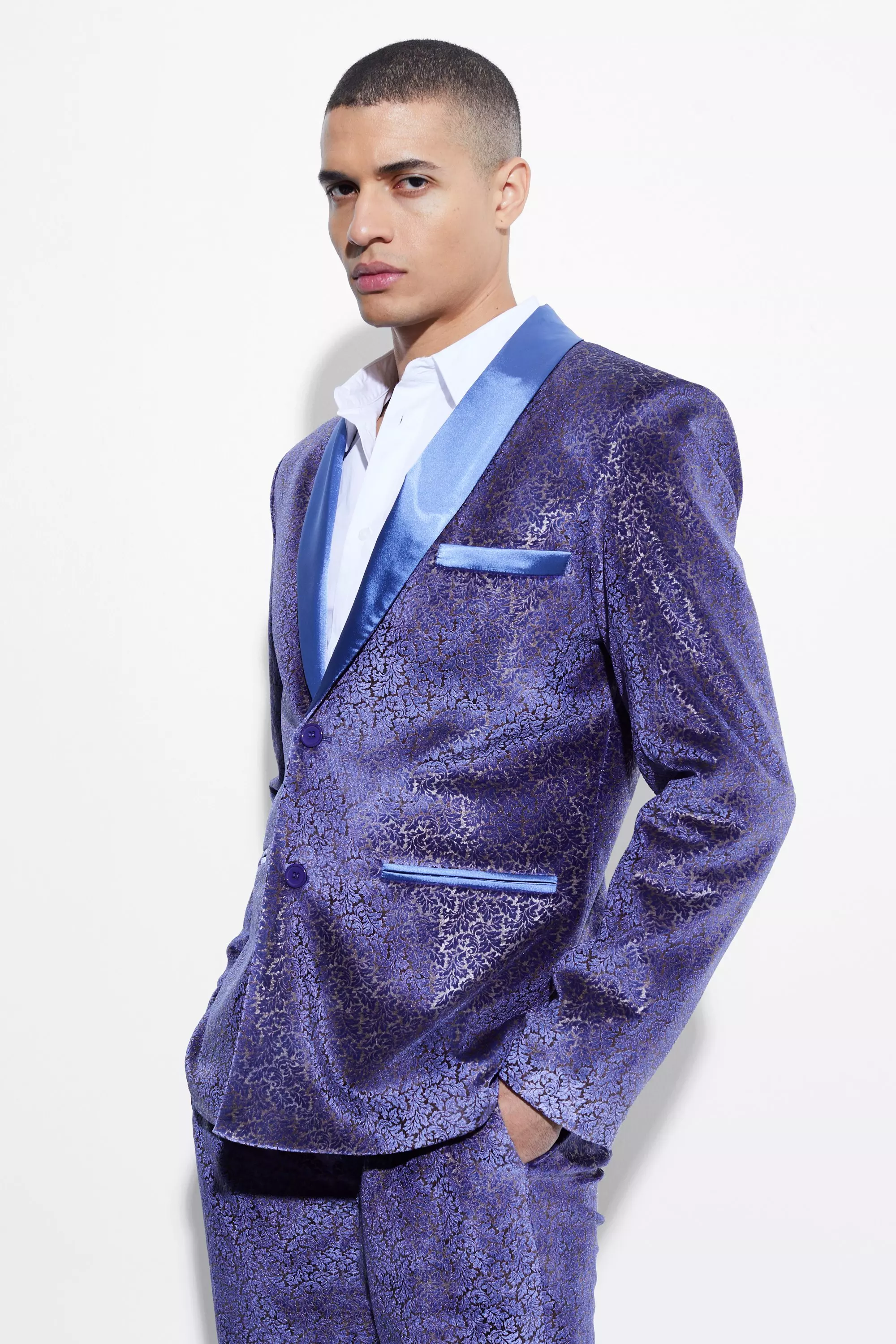 Slim Baroque Velour Suit Jacket Purple