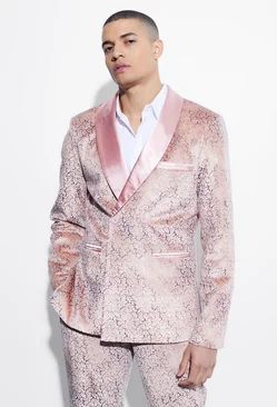 Pink Slim Baroque Velour Suit Jacket