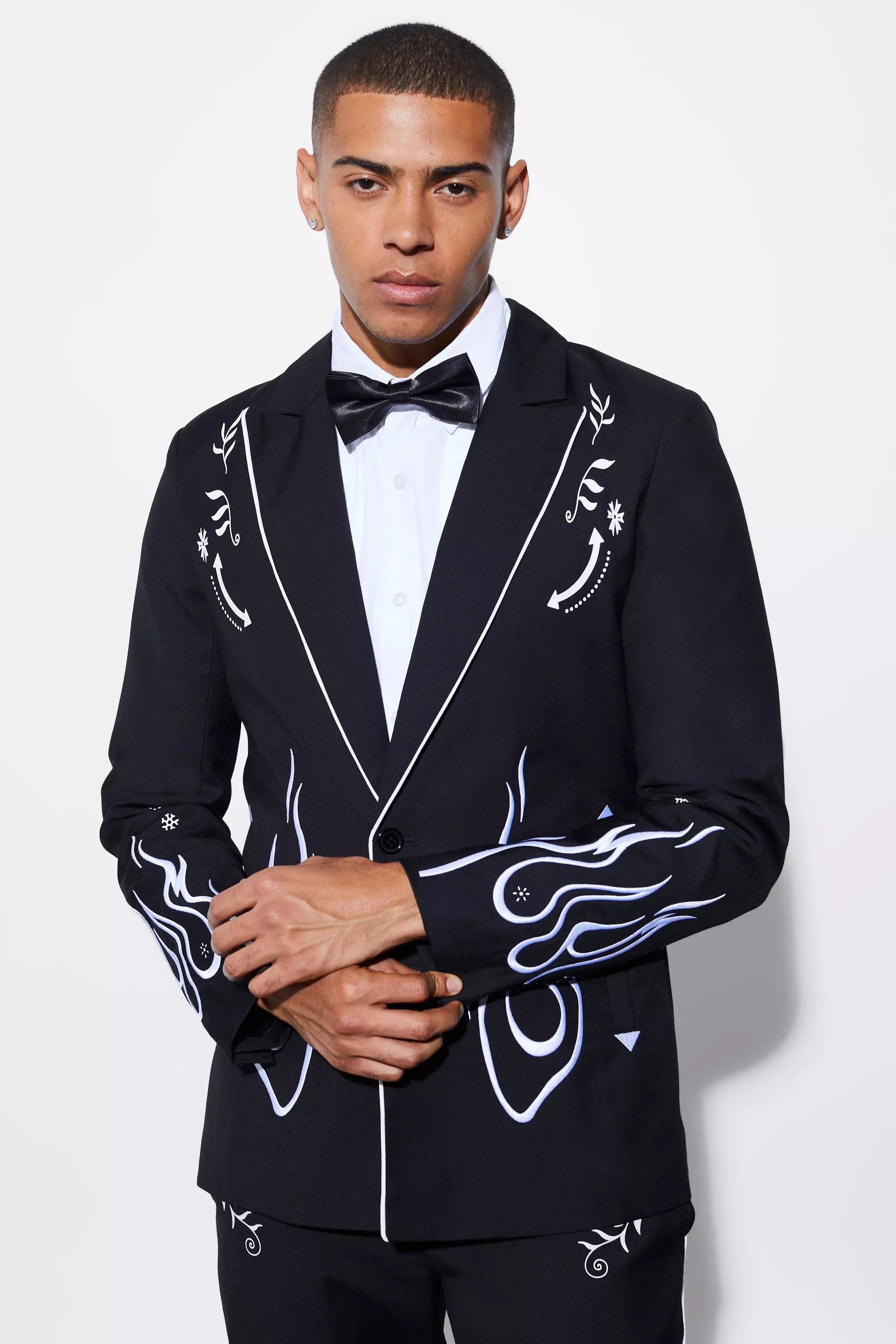 Slim Embroidery Detail Suit Jacket boohooMAN USA