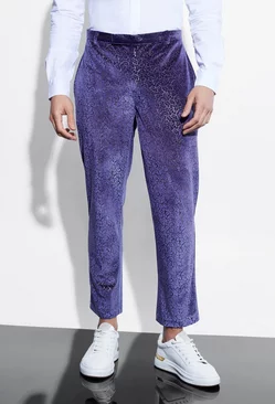 Slim Crop Baroque Velour Suit Trousers purple