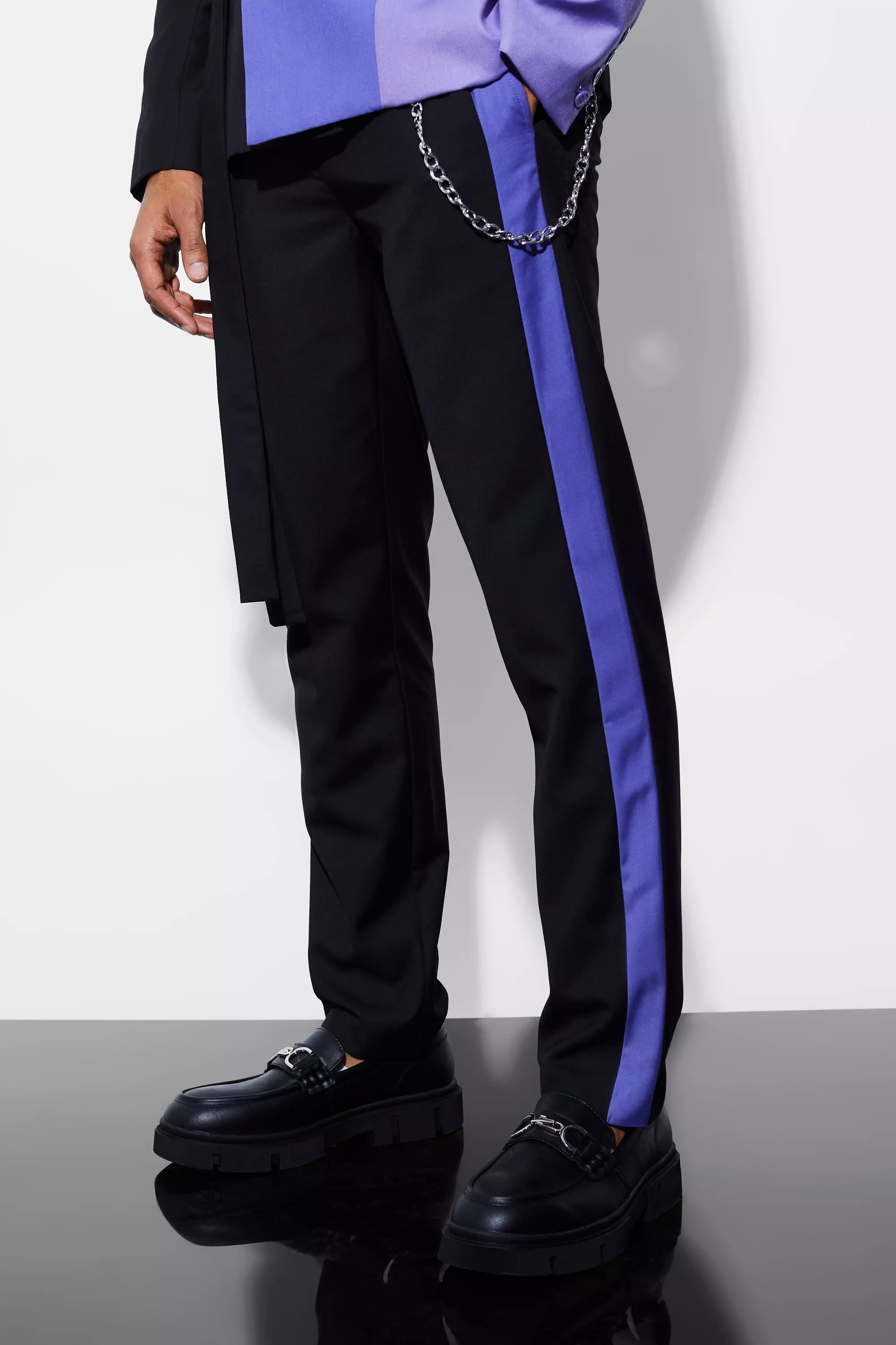 Slim Side Panel Suit Pants Purple