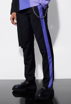 Purple Slim Side Panel Suit Pants