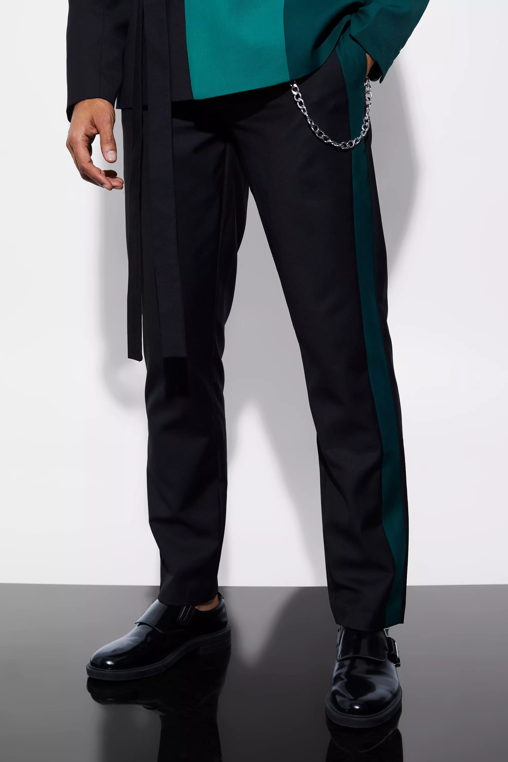 Green Slim Side Panel Suit Pants