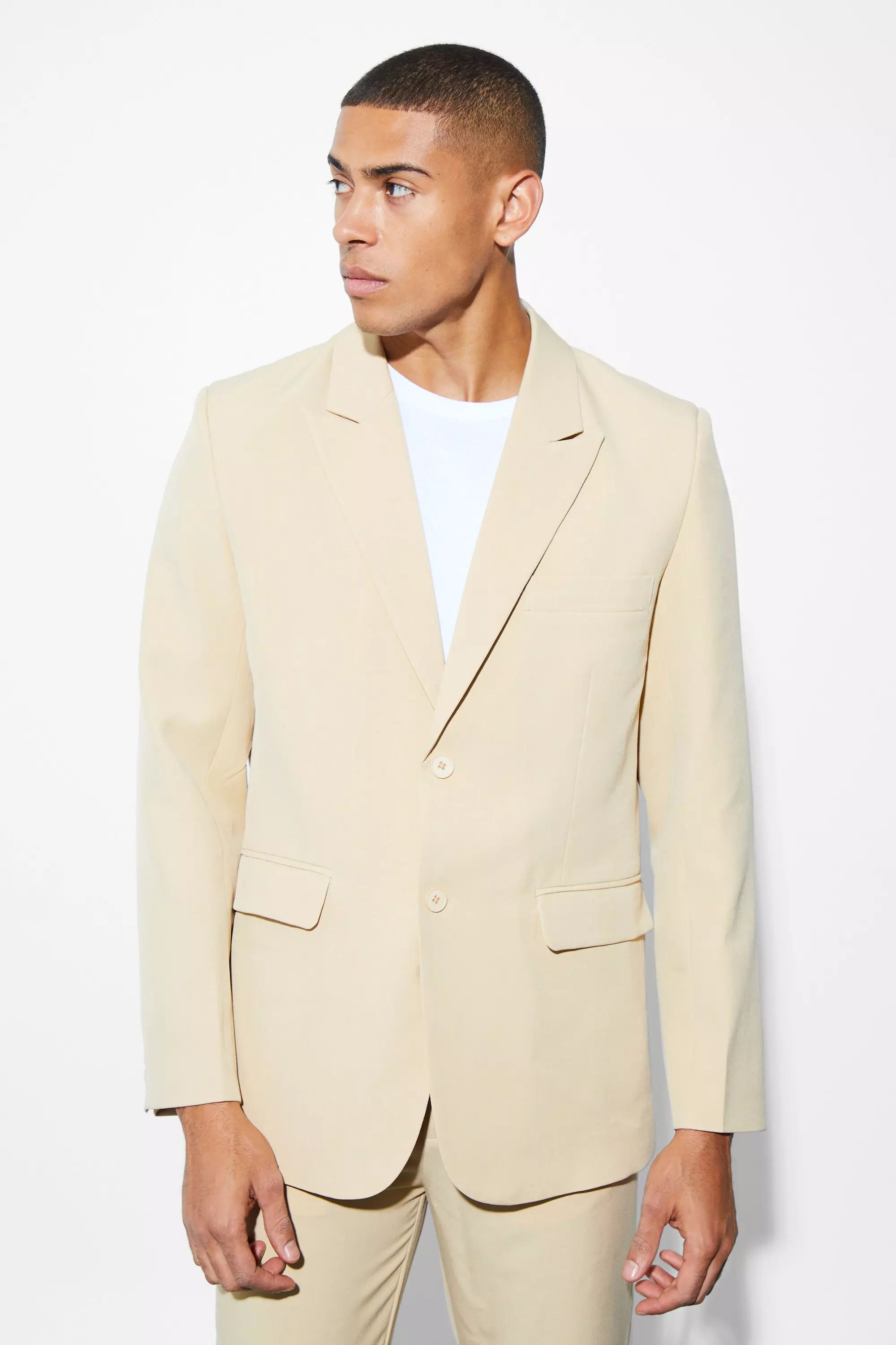 Relaxed Fit Single Breasted Suit Jacket Beige