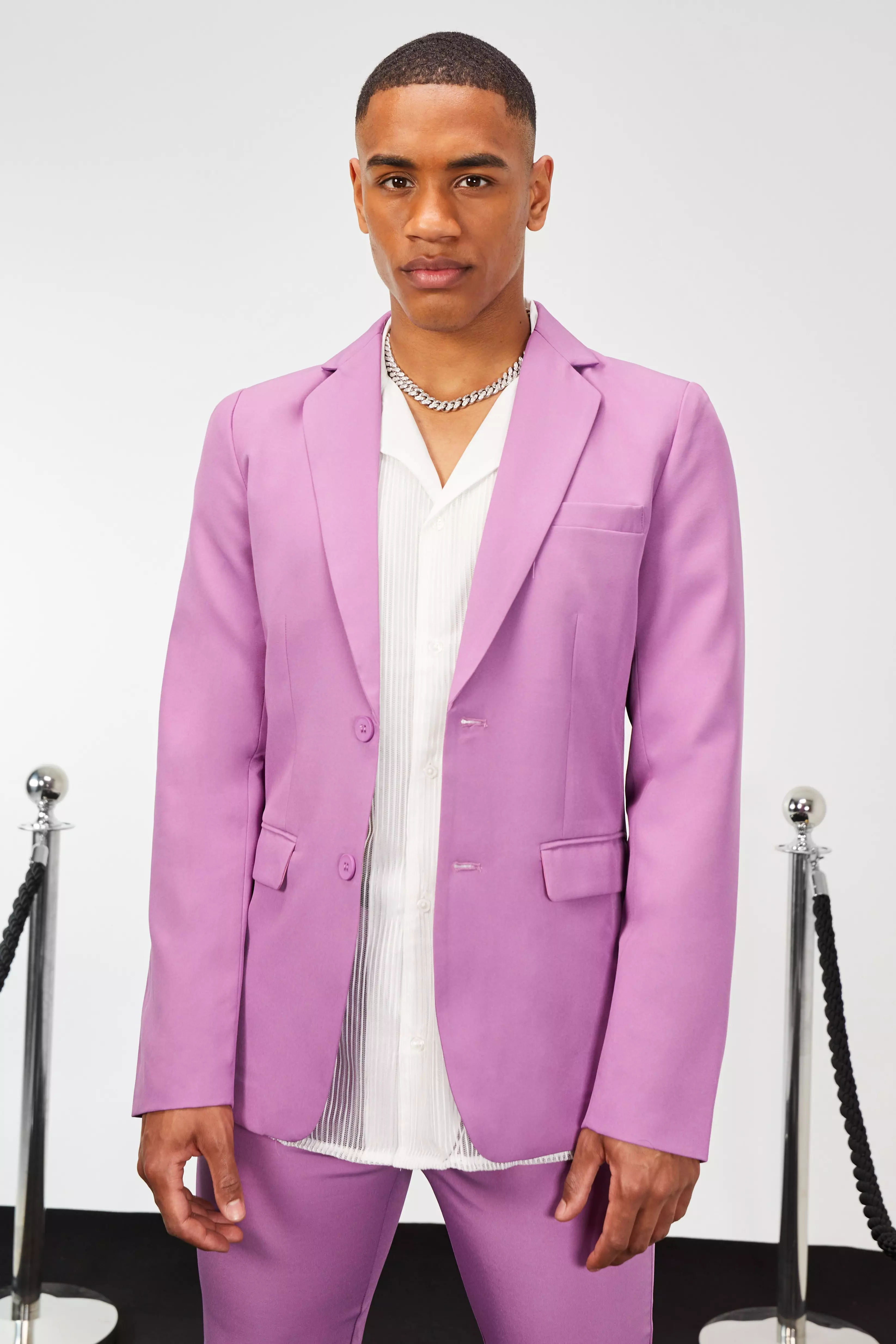 Skinny Fit Single Breasted Suit Jacket Purple