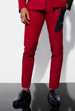 Skinny Curved Spliced Chain Dress Pants Red