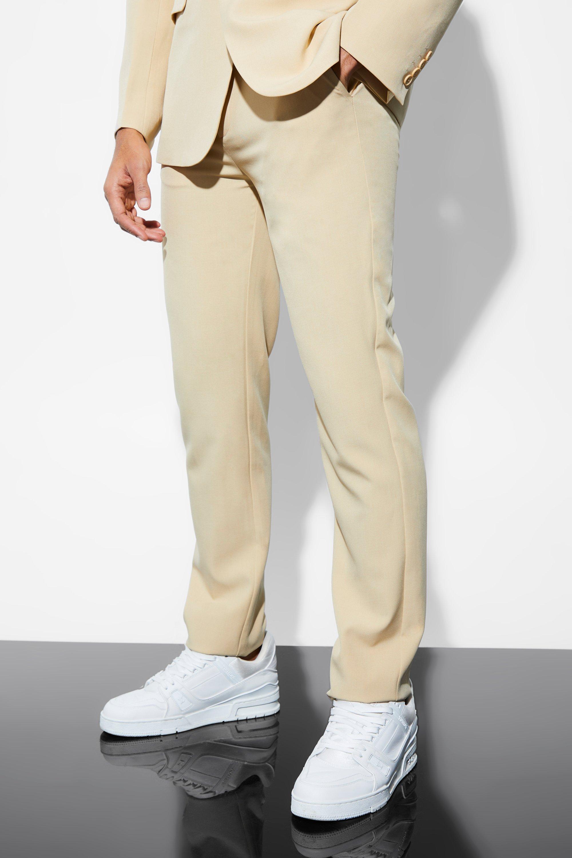 Beige Straight Leg Suit Pants