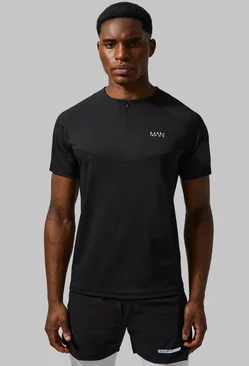 Black Man Active 1/2 Zip Crew Neck T-shirt
