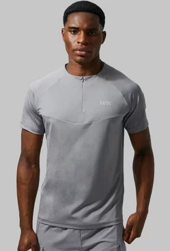 Man Active 1/2 Zip Crew Neck T-shirt Grey