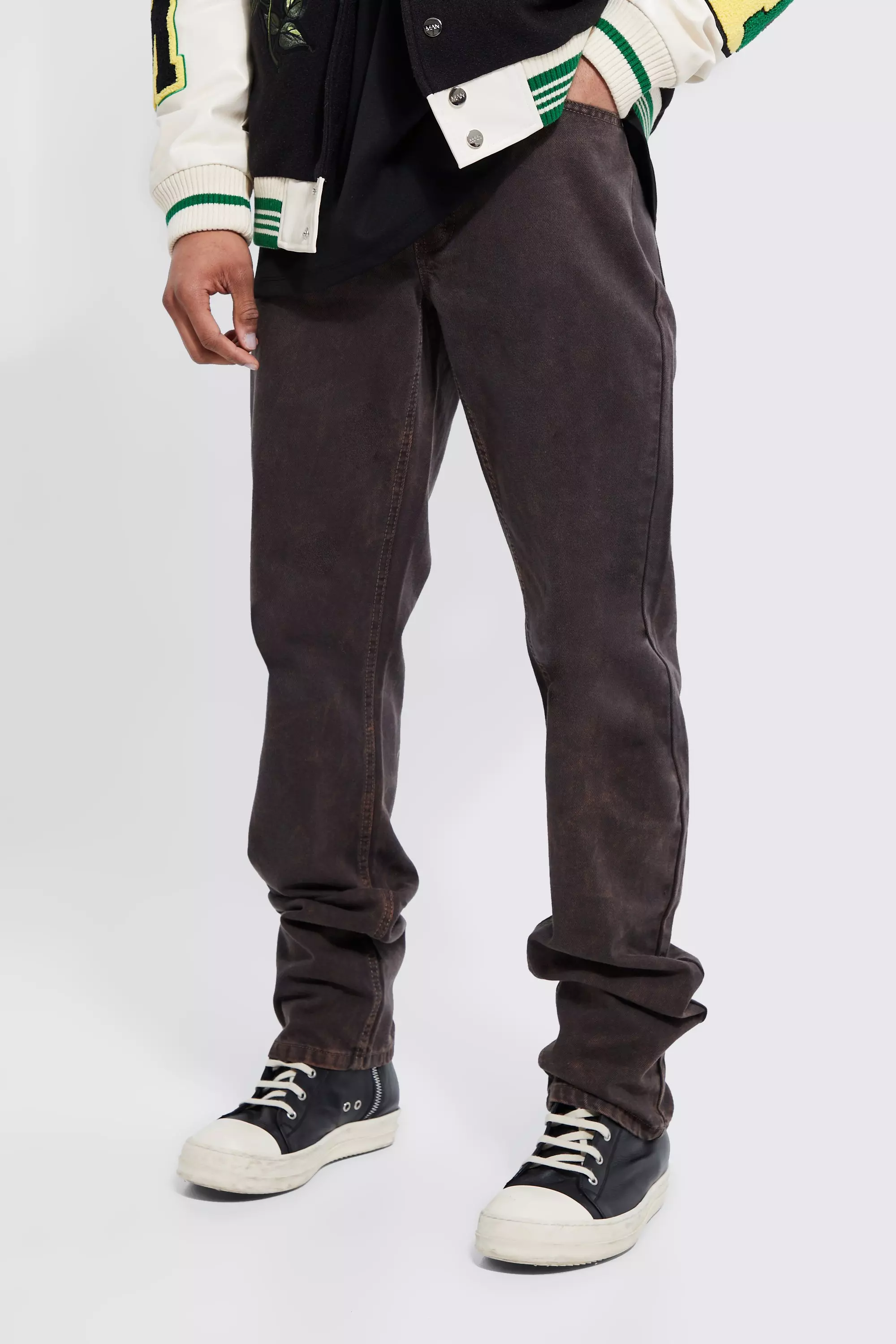 Overdyed Straight Leg Stacked Jeans Brown