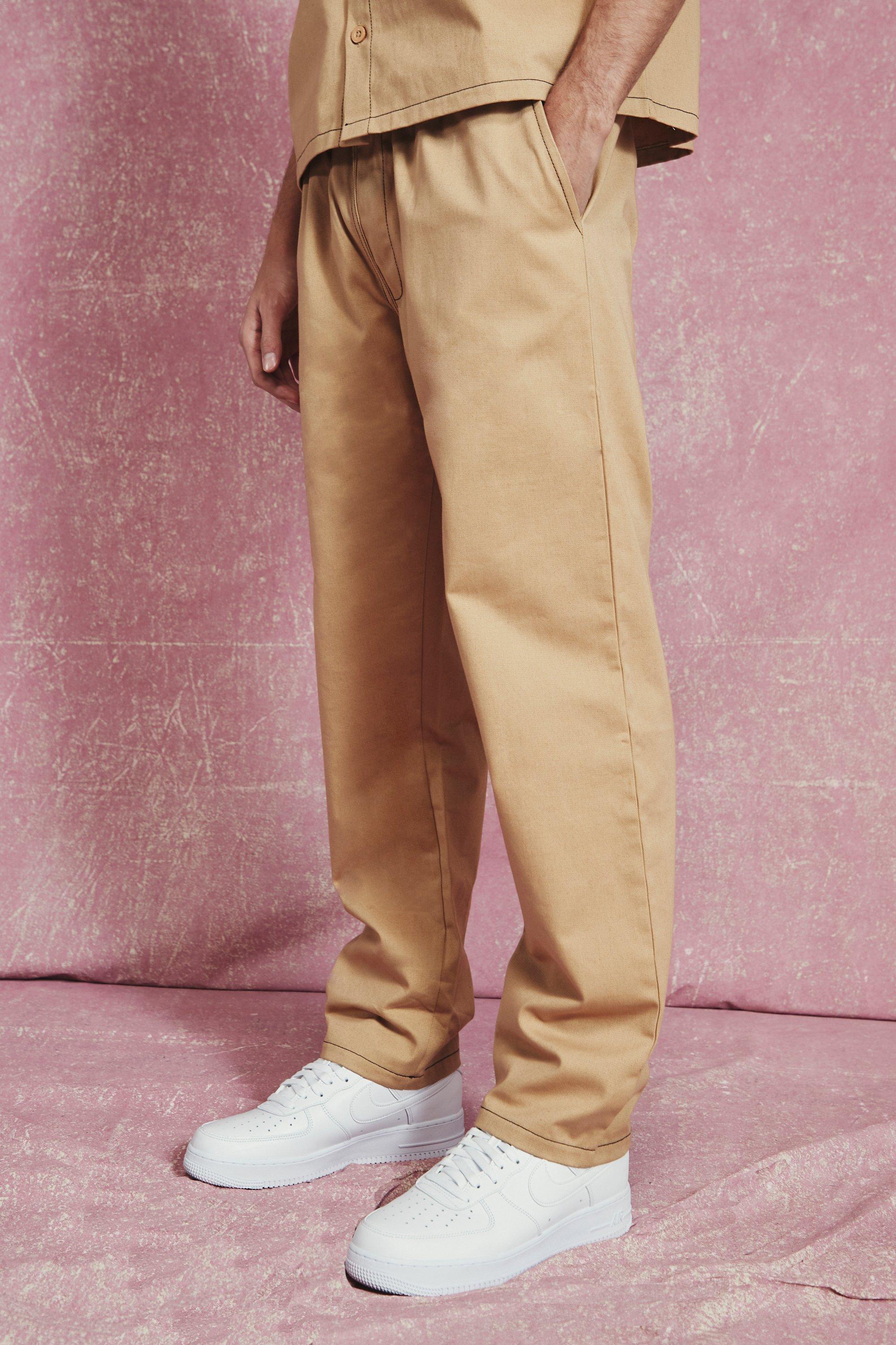 Elasticated Straight Leg Twill Pants | boohooMAN USA