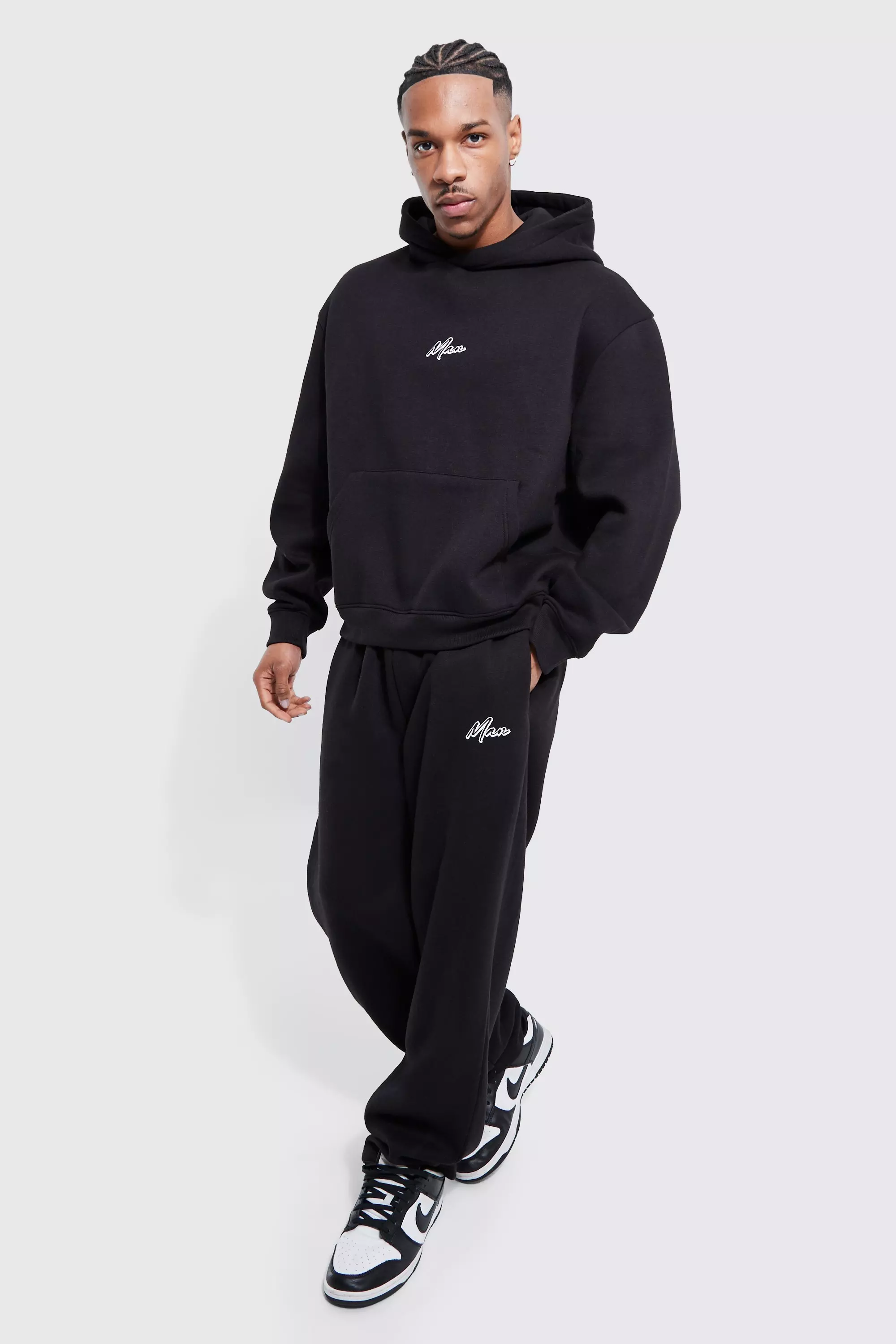 Man Script Wide Leg Hooded Tracksuit boohooMAN USA