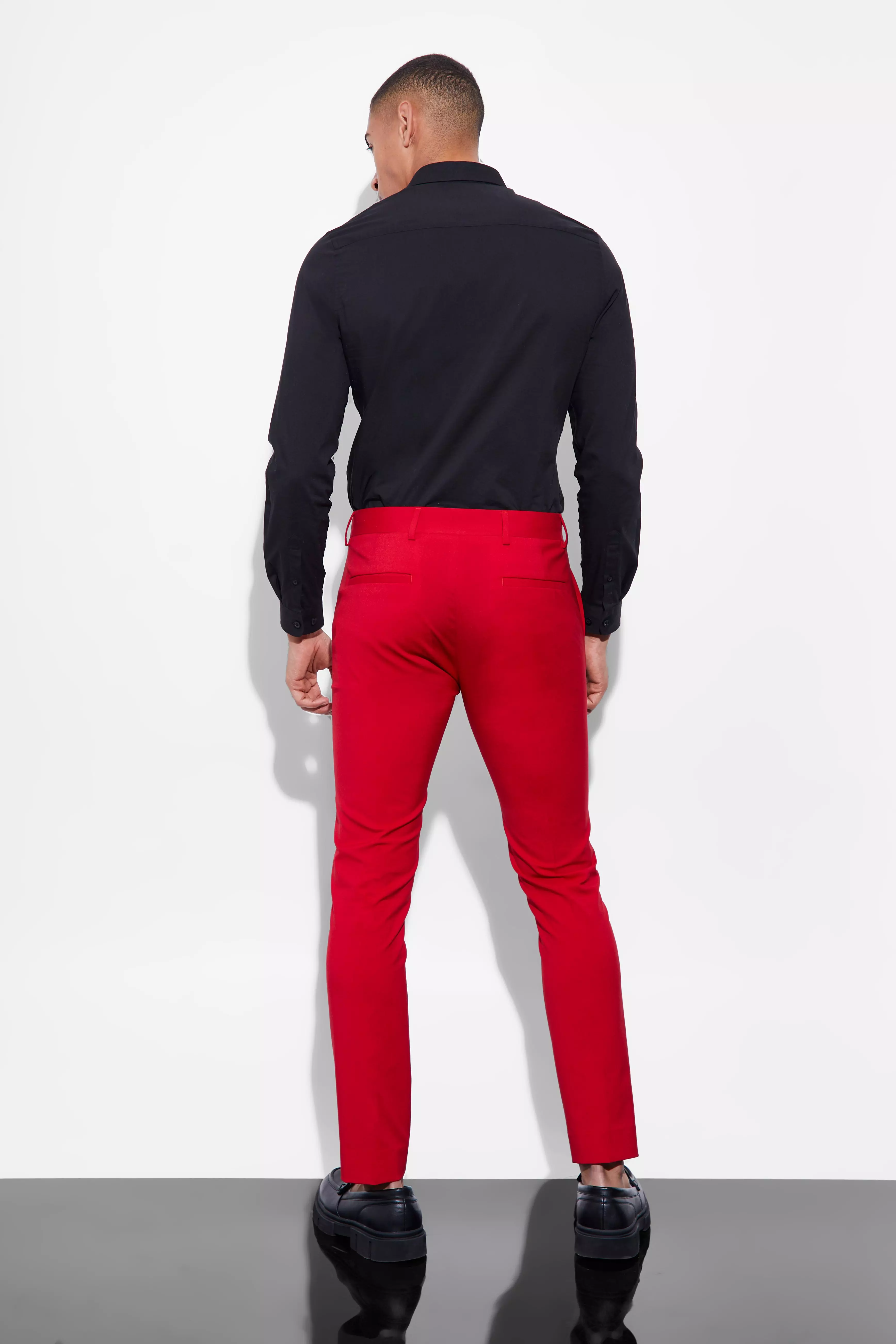Red skinny dress pants top