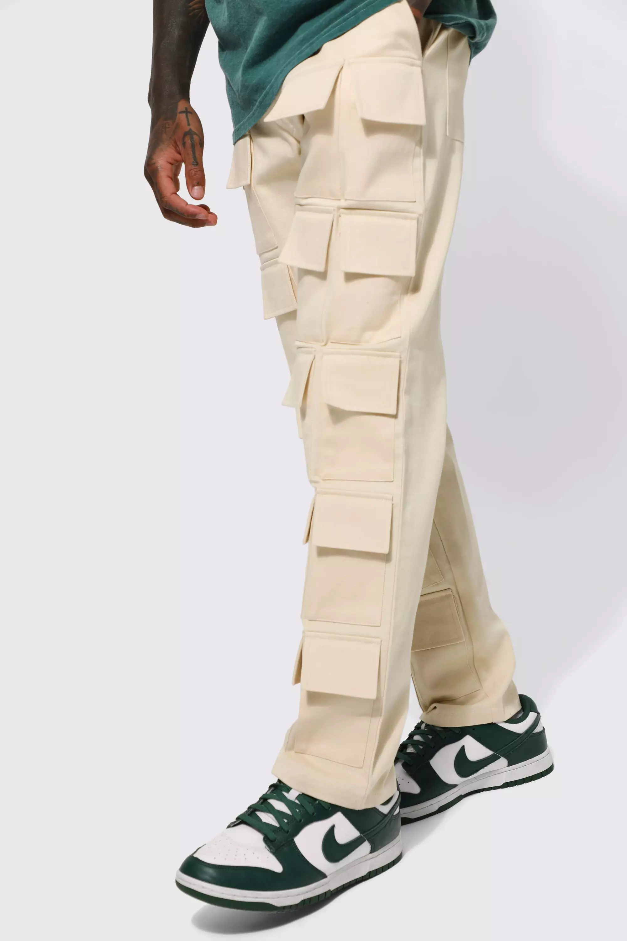 Fixed Waist Straight Leg Multi Pocket Pants Taupe