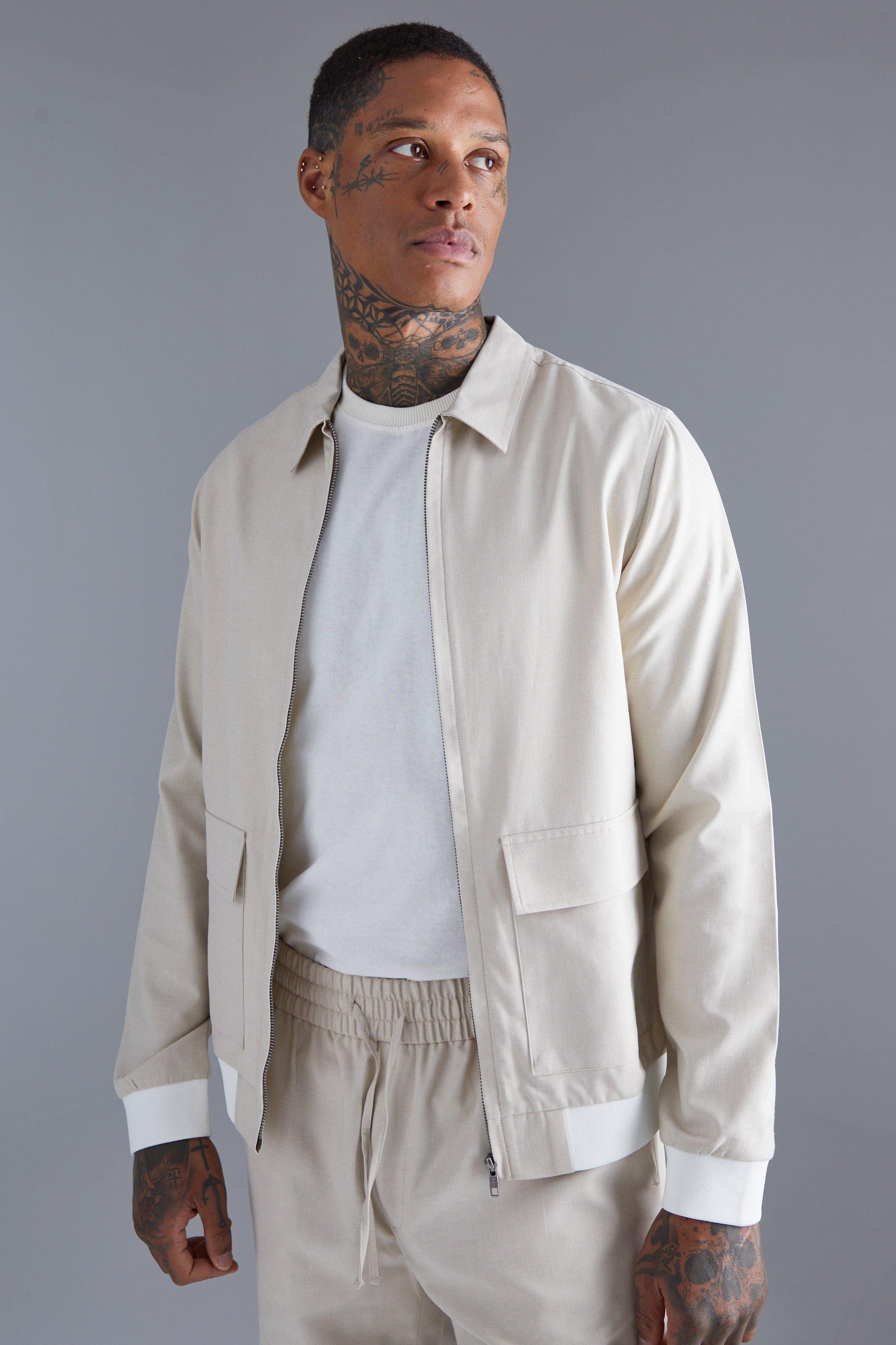 Beige Linnen Harrington Jas