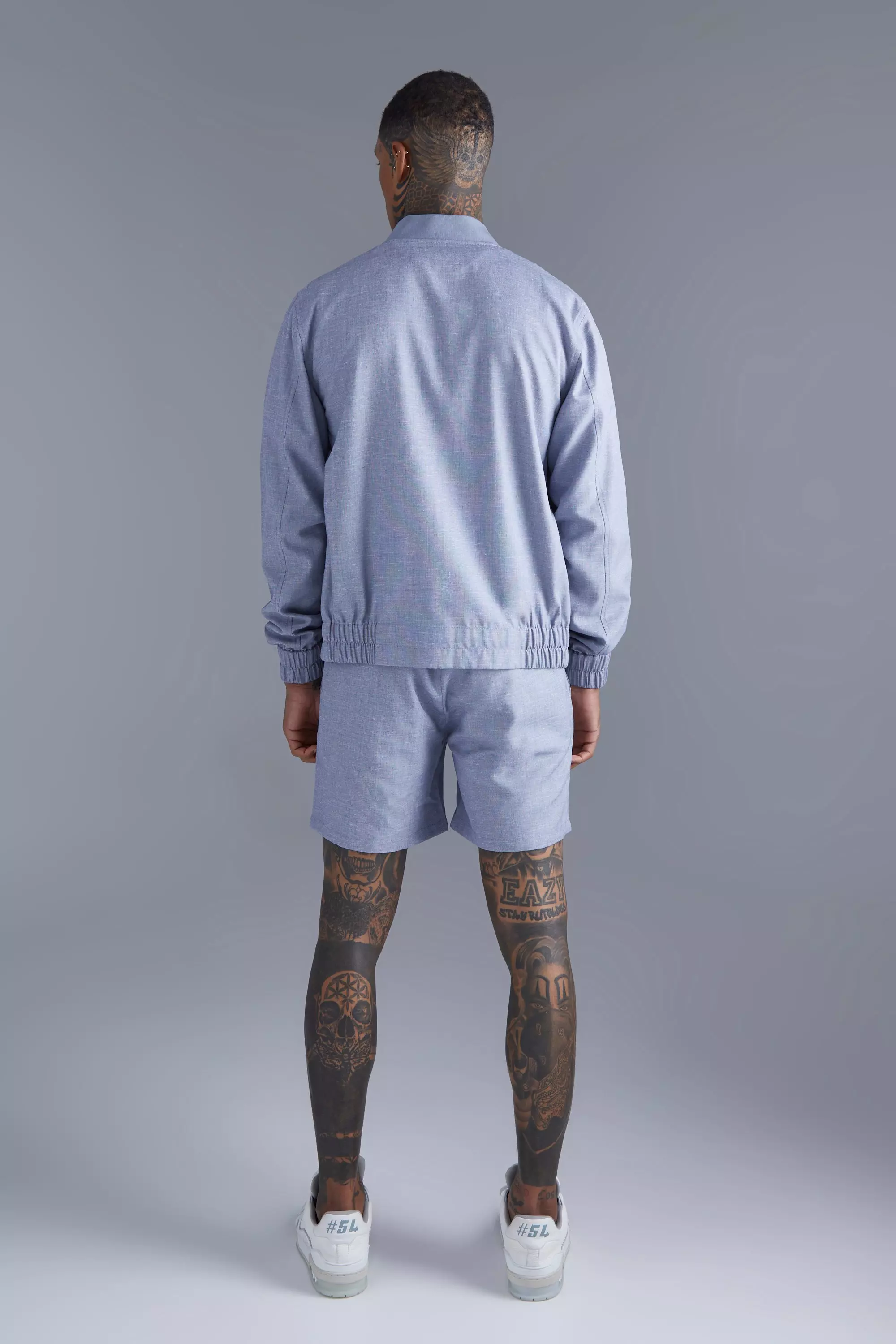 Pantaloncini Elasticizzati In Lino, Navy immagine alternativa