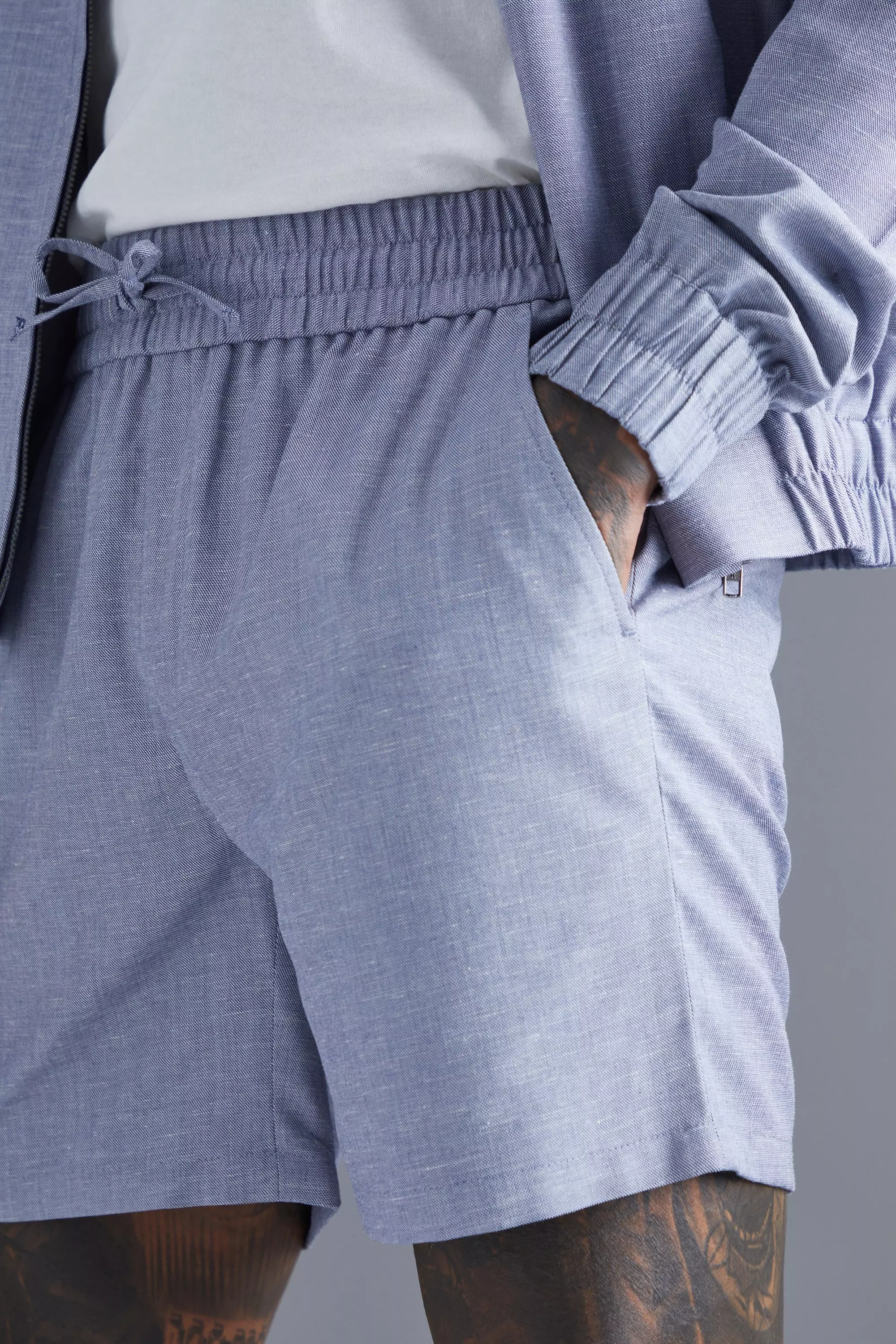 Pantaloncini Elasticizzati In Lino, Navy immagine alternativa