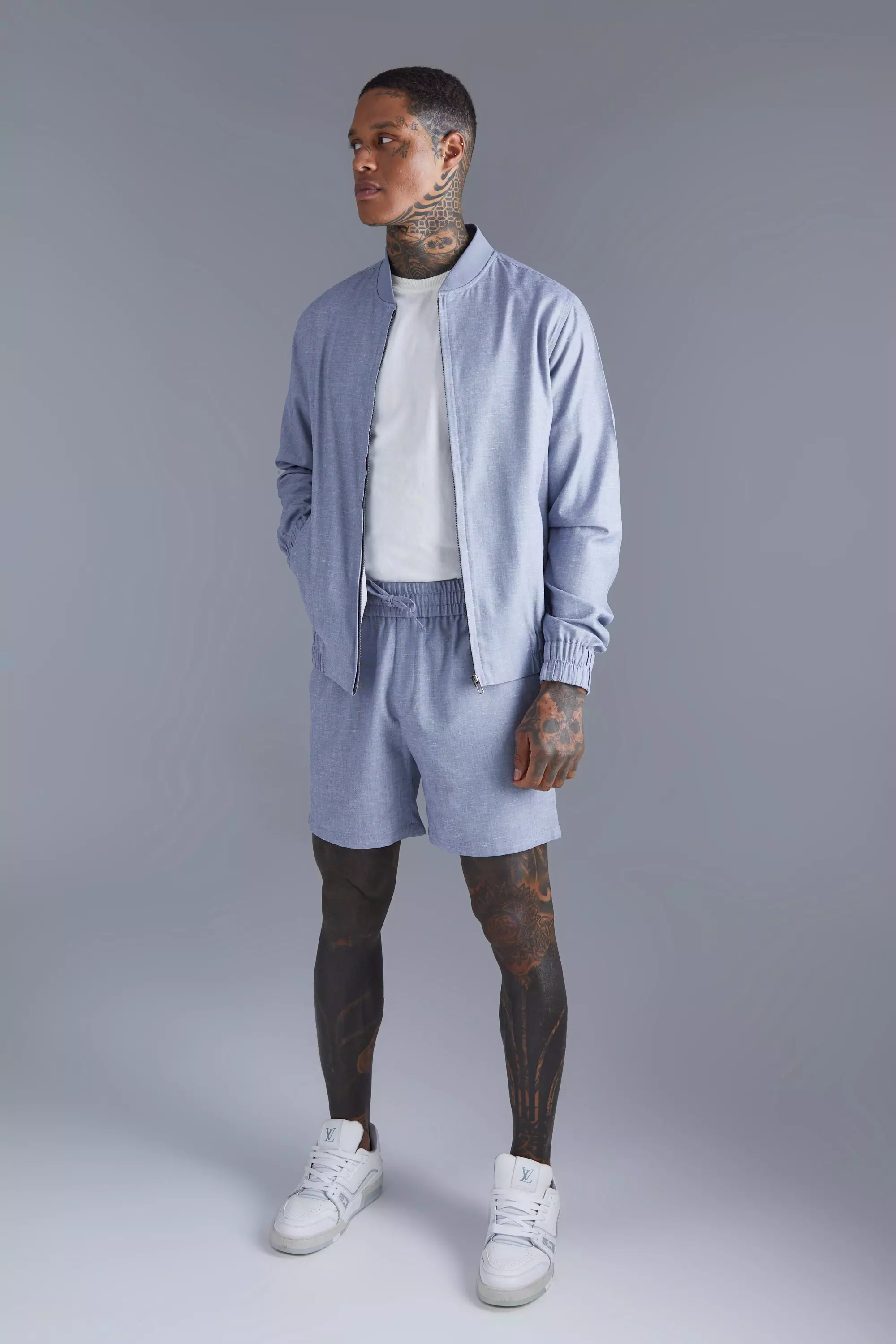 Pantaloncini Elasticizzati In Lino, Navy immagine alternativa