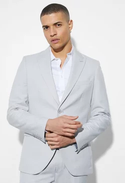 Slim Single Breasted Linen Suit Jacket light grey