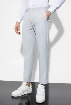 Slim Linen Crop Suit Trousers light grey