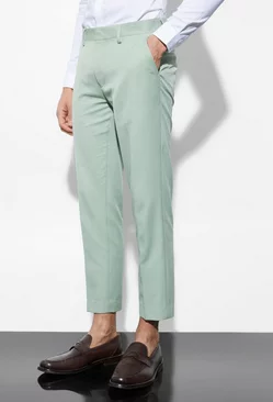 Slim Linen Crop Suit Trousers khaki