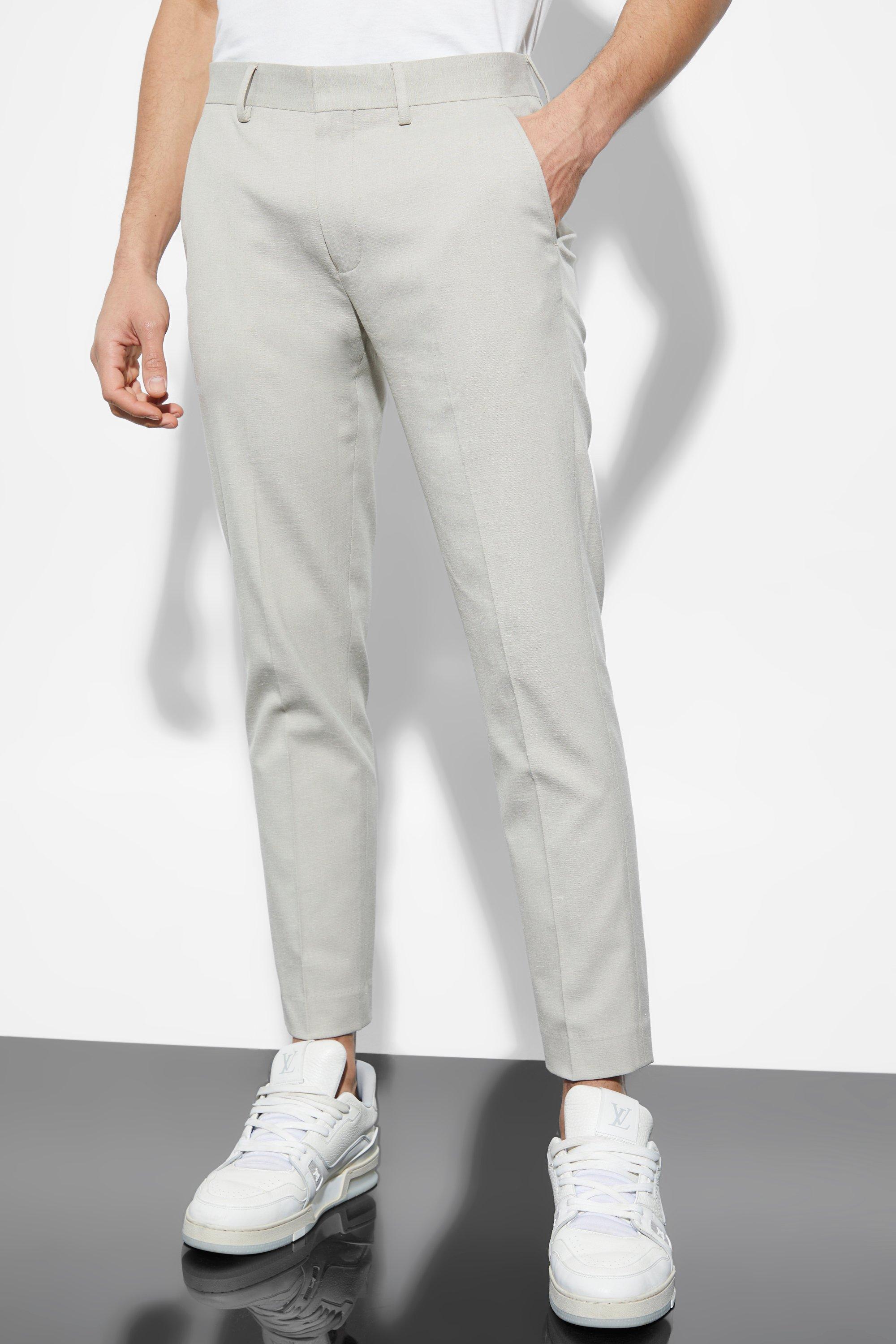 Taupe Ingekorte Linnen Skinny Fit Pantalons