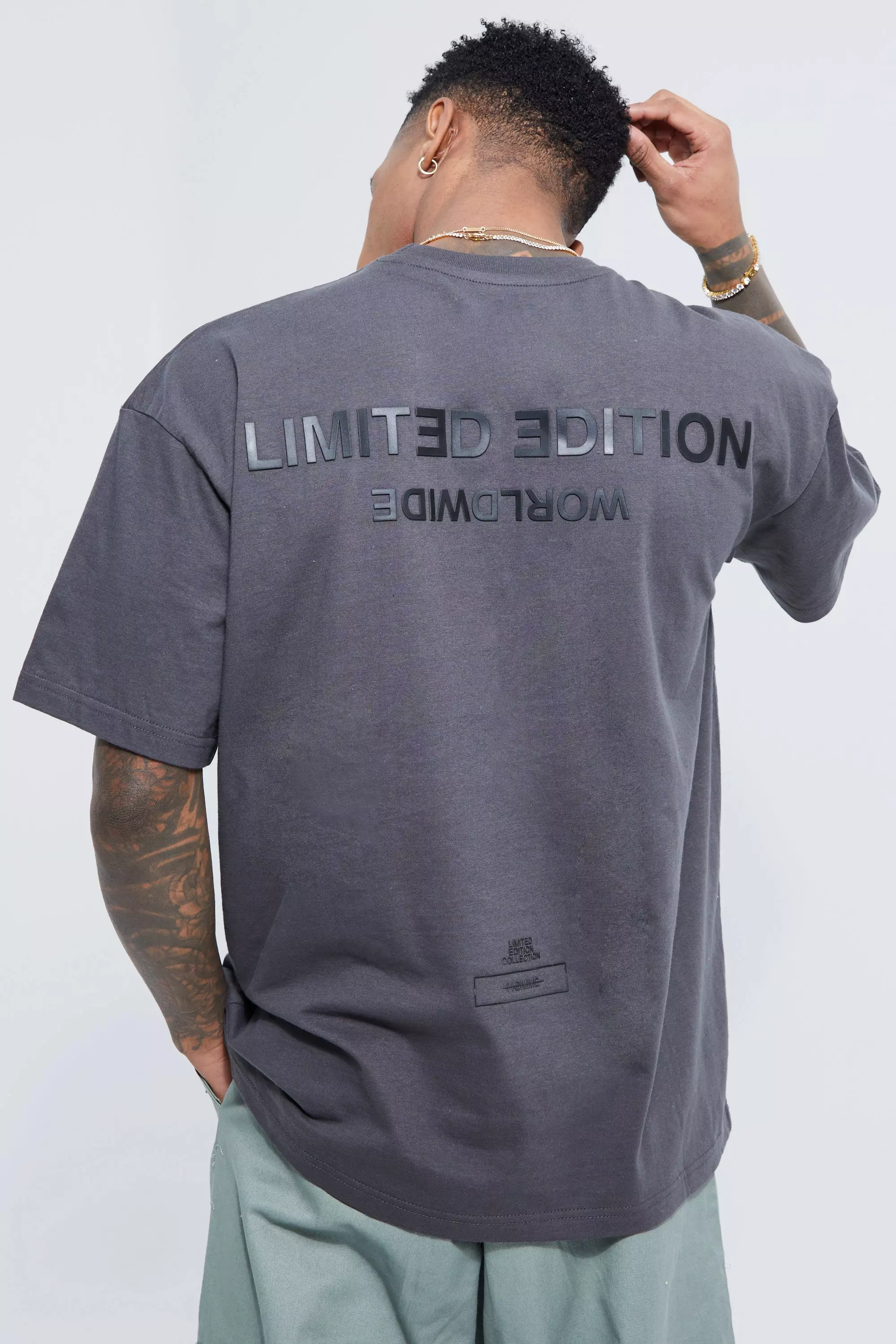 Oversized Raised Limited Text T-shirt Dark grey