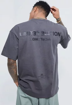 Grey Oversized Raised Limited Text T-shirt