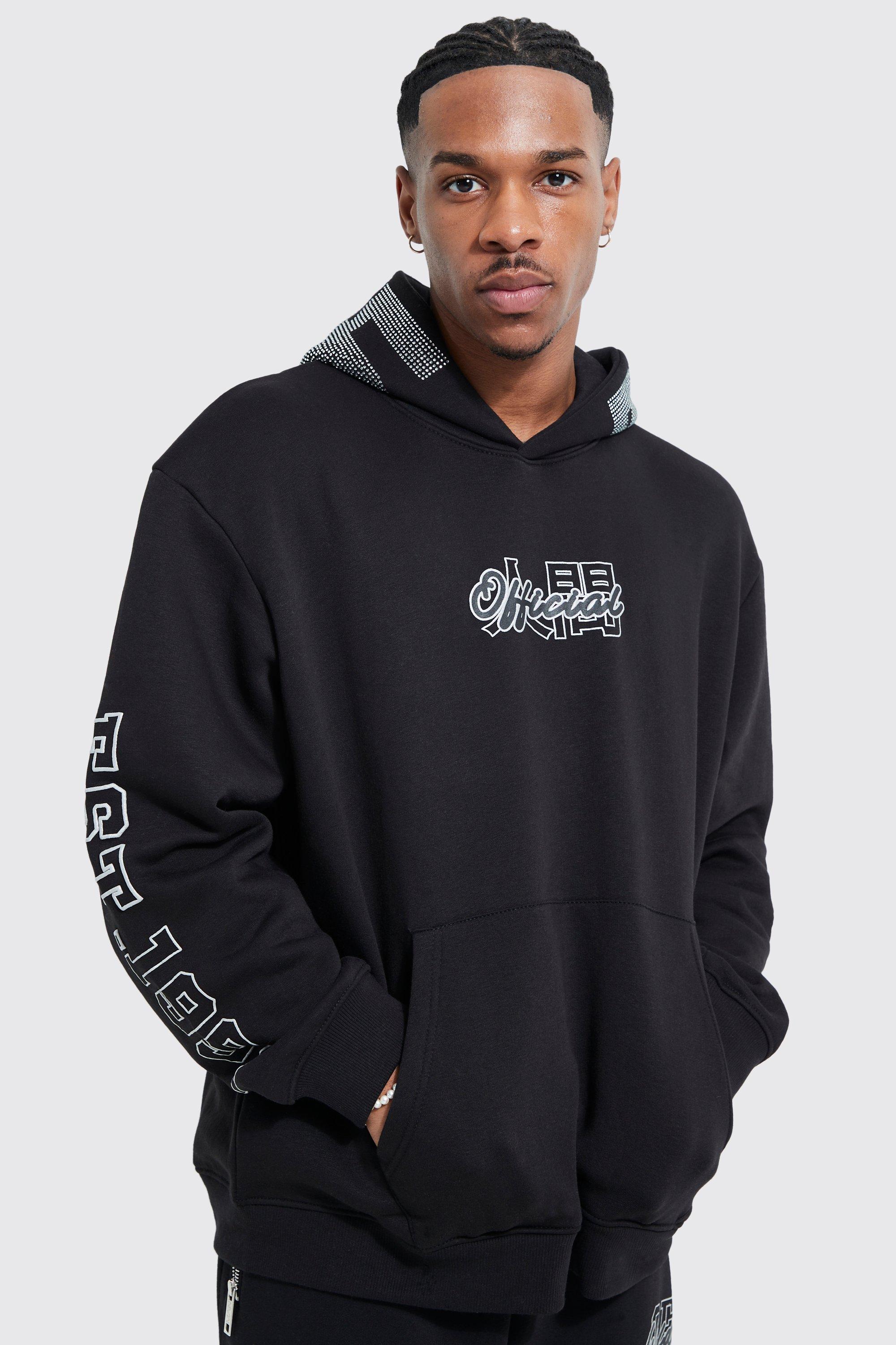 Oversized Rhinestone Graphic Hoodie | boohooMAN USA